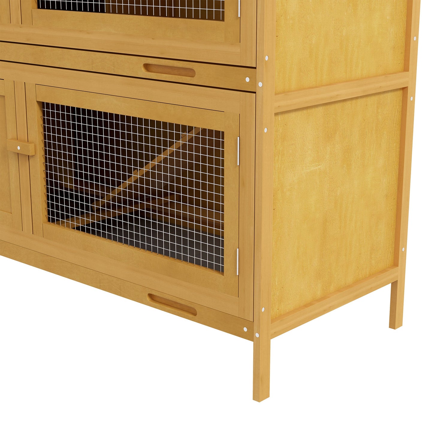 Rabbit Hutch, Wooden 2 Tier Bunny Guinea Pig Cage with Openable Top, Slide-out Tray, Ramp, Asphalt Roof, for 2 Rabbits Outdoor Backyard Use, Yellow