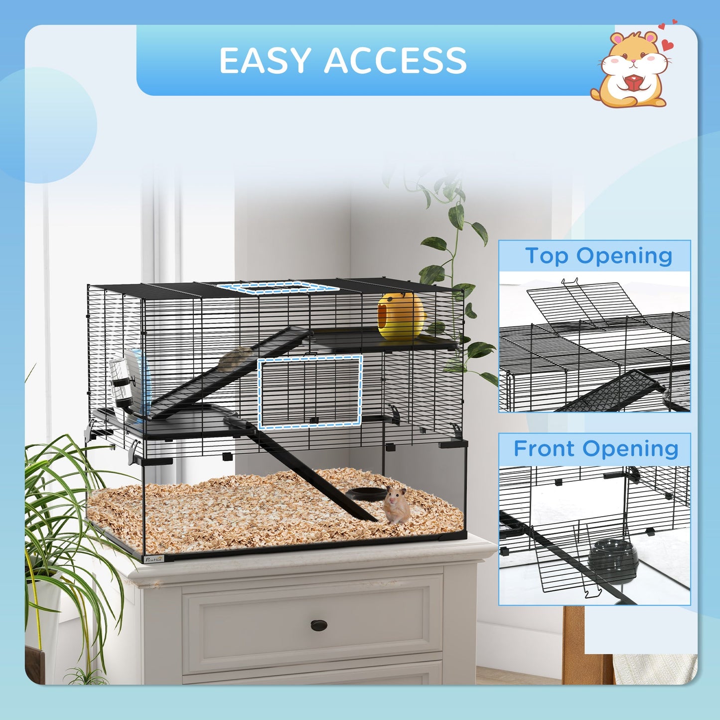 Hamster Cage, Gerbil Cage with Glass Basin, Ramps, Platforms, Hut, Exercise Wheel, Water Bottle, Dish, for Syrian and Dwarf Hamsters, 31" x 19" x 21.5"