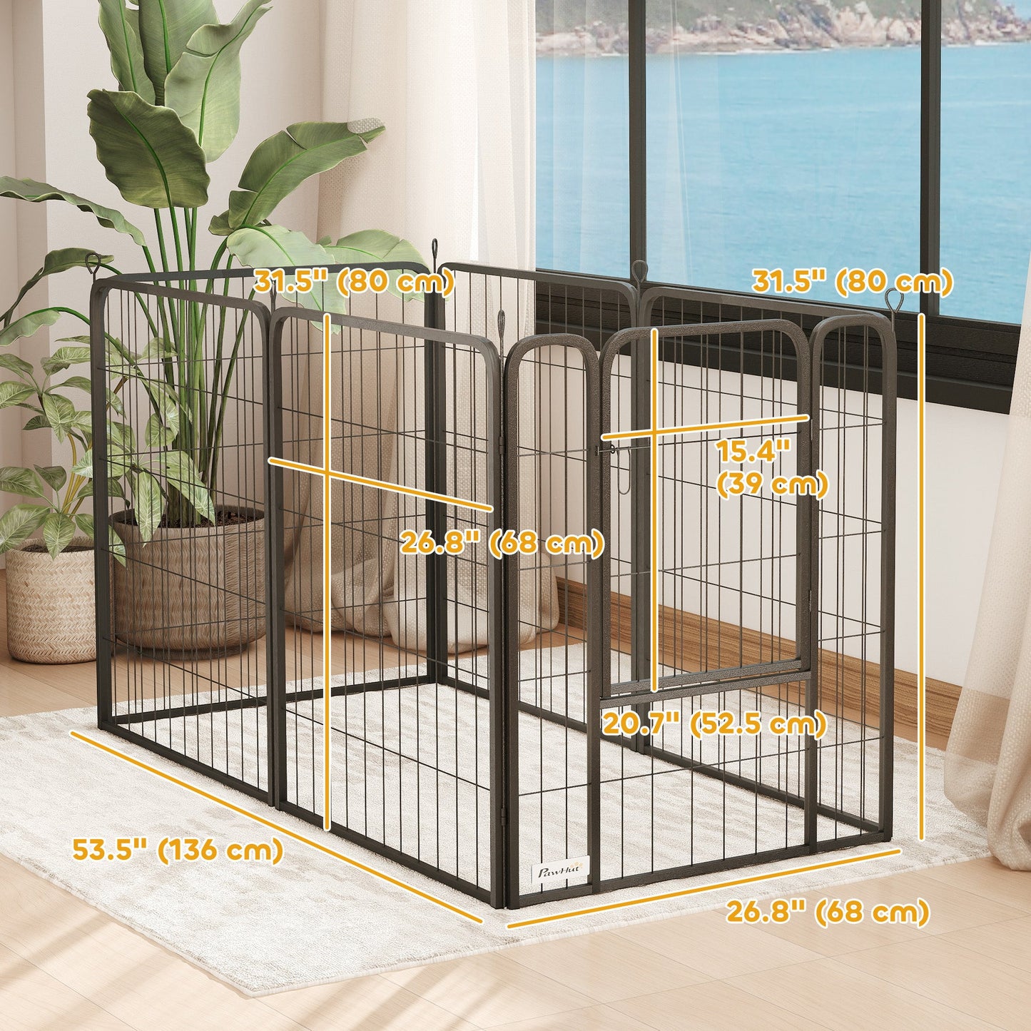 6 Panels Dog Playpen, 27"W x 31.5"H Heavy Duty Pet Fence with Door & Strap for Indoor Outdoor Backyard Garden, Portable & Foldable Puppy Pet Pen for Medium Dogs