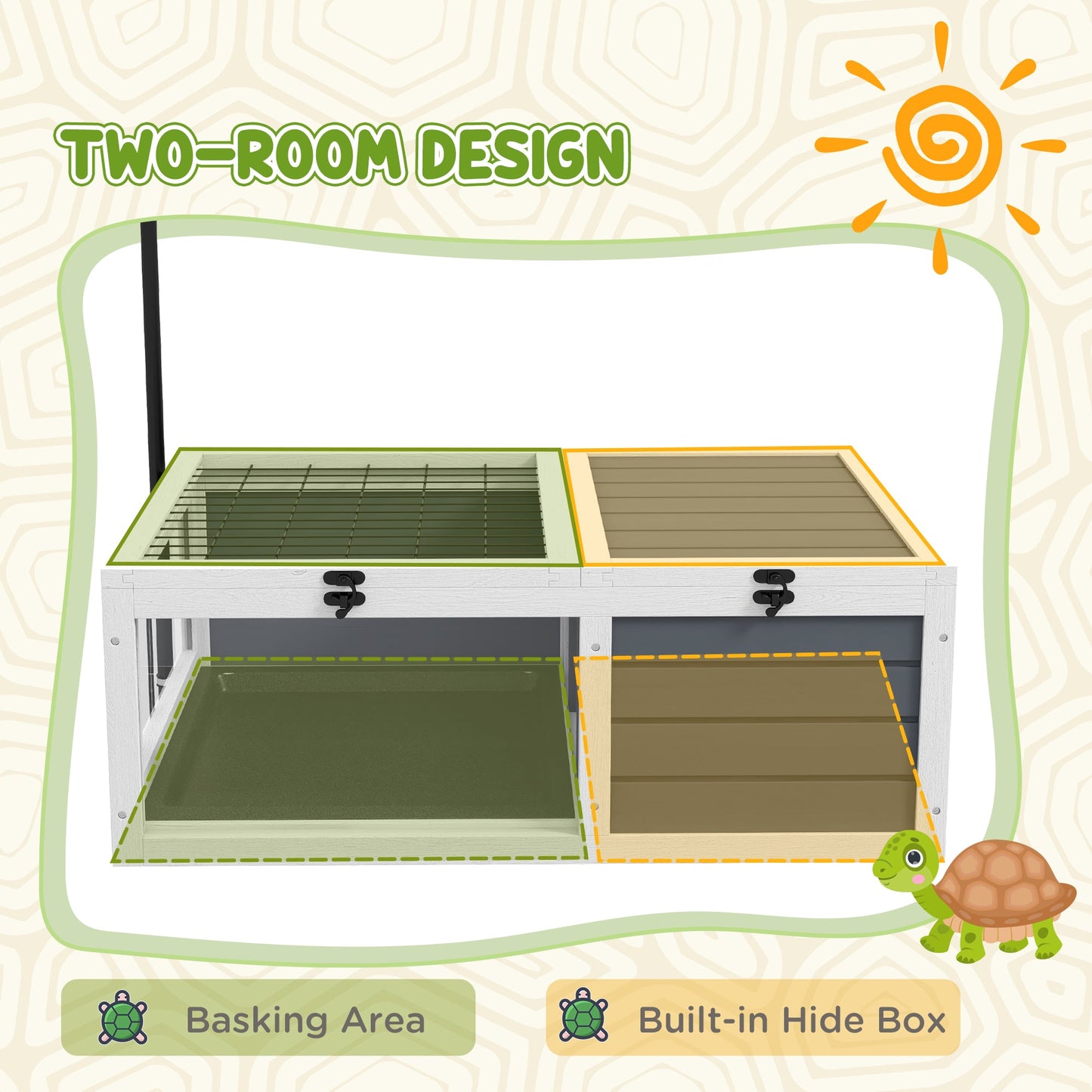 Tortoise House Wooden Tortoise Enclosure Indoor Outdoor Turtle Habitat with Adjustable Lamp Holder, Openable Lids, Pull-out Trays, 32" L x 19" W x 12" H, Grey