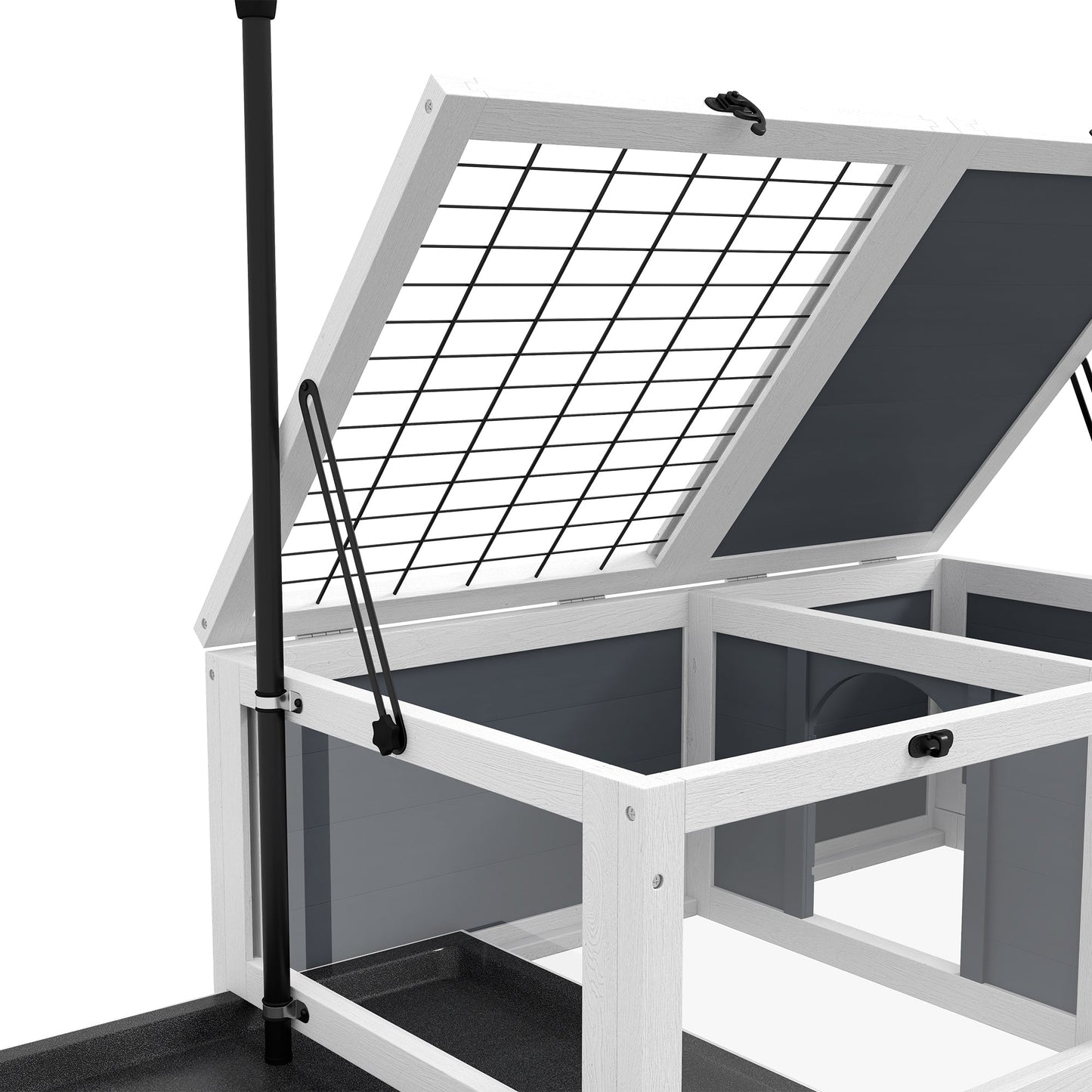 Tortoise House Wooden Tortoise Enclosure Indoor Outdoor Turtle Habitat with Adjustable Lamp Holder, Openable Lids, Pull-out Trays, 32" L x 19" W x 12" H, Grey