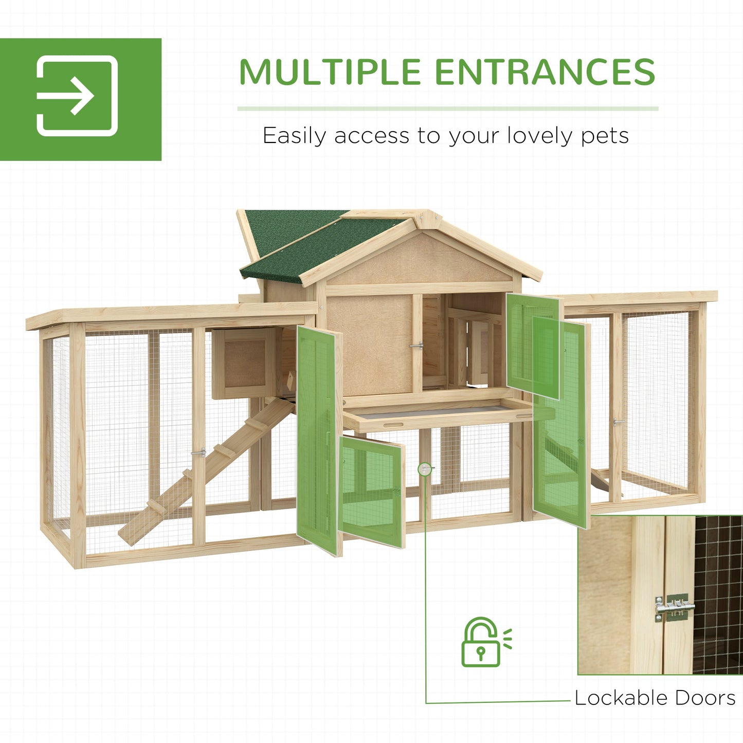 80" Chicken Coop, Wooden Hen House Large Rabbit Hutch Poultry Cage Pen with Nesting Box, Run, Ramp, Drawer, for Outdoor Backyard Garden