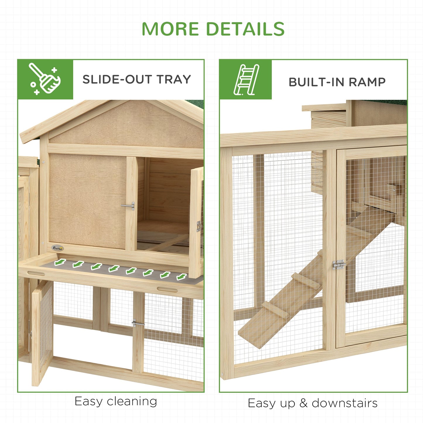 80" Chicken Coop, Wooden Hen House Large Rabbit Hutch Poultry Cage Pen with Nesting Box, Run, Ramp, Drawer, for Outdoor Backyard Garden