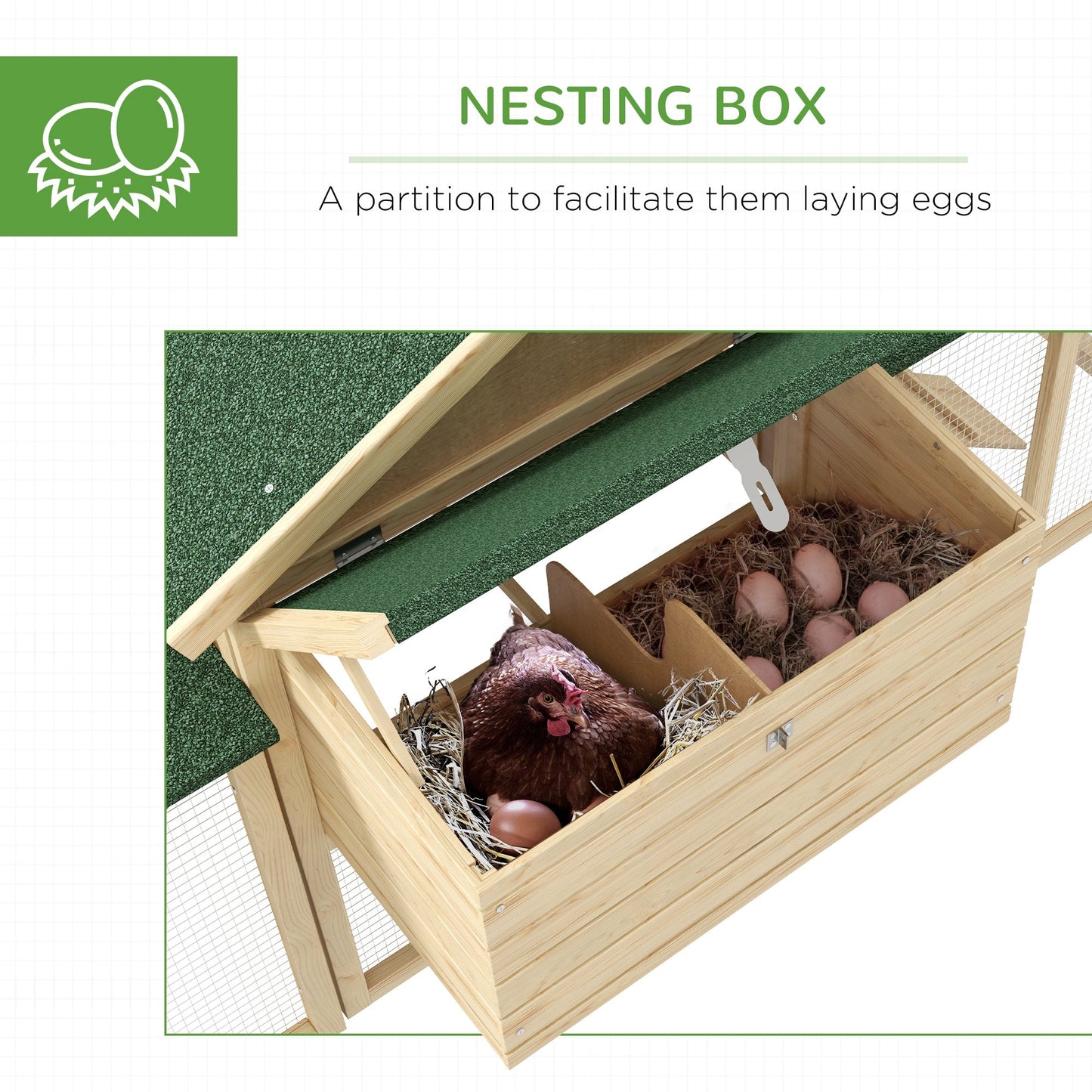 80" Chicken Coop, Wooden Hen House Large Rabbit Hutch Poultry Cage Pen with Nesting Box, Run, Ramp, Drawer, for Outdoor Backyard Garden