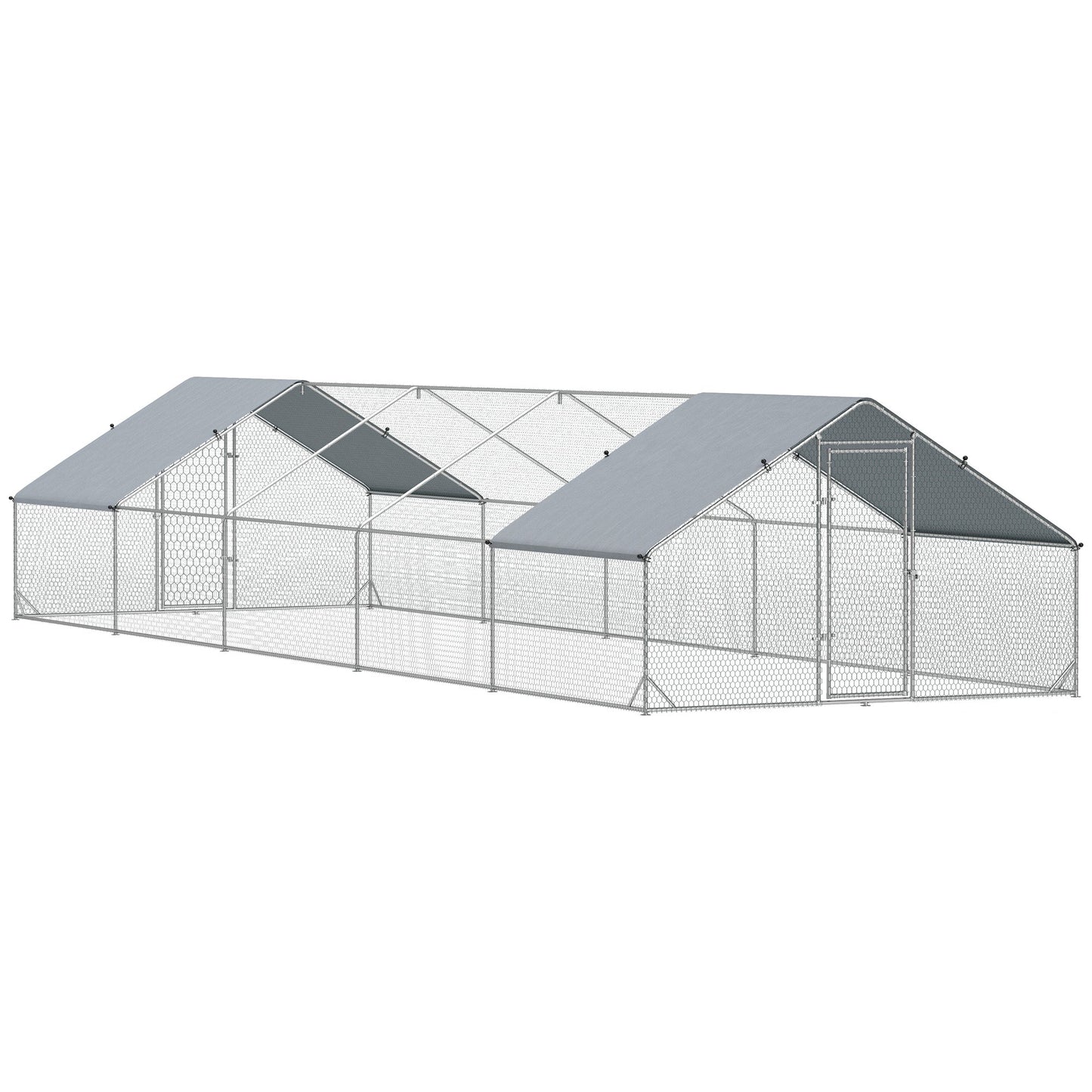 Metal Chicken Coop, Walk-in Large Chicken Run, Poultry Cage for Backyard Hen, Duck, Rabbit with Water- and UV-Protection Cover, for 30-40 Chickens, 9.8' x 32.8' x 6.4'
