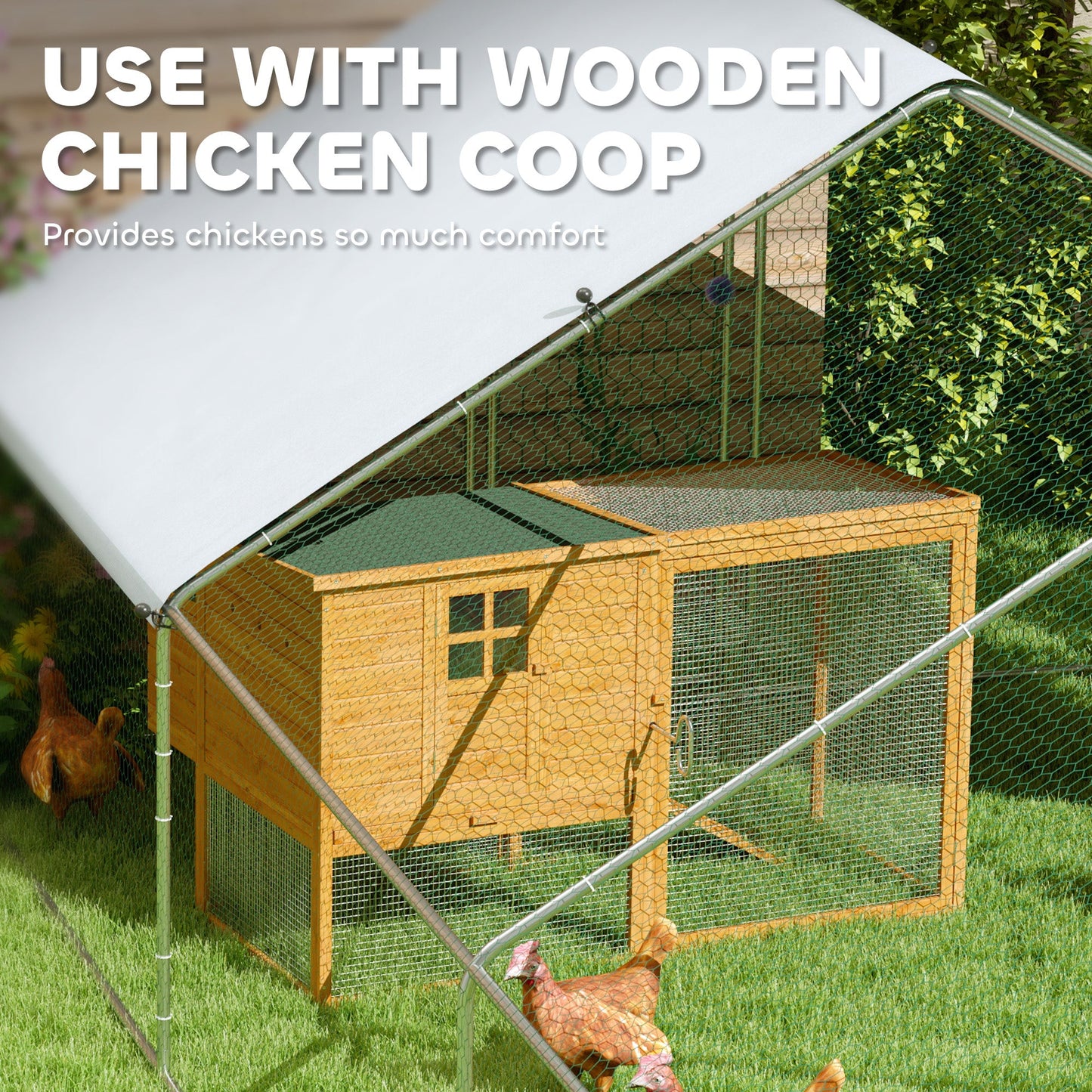Metal Chicken Coop, Walk-in Large Chicken Run, Poultry Cage for Backyard Hen, Duck, Rabbit with Water- and UV-Protection Cover, for 30-40 Chickens, 9.8' x 32.8' x 6.4'