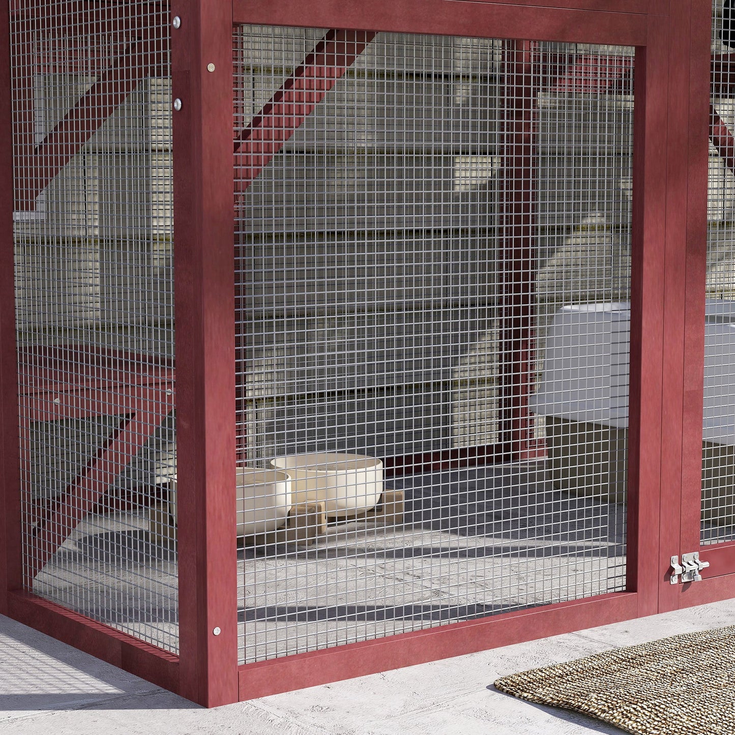 Large Outdoor Catio Enclosure, Weatherproof Cat House with Asphalt Roof, Wooden Cat Patio Cage with 6 Balanced Platforms, 71" x 39" x 71", Wine Red