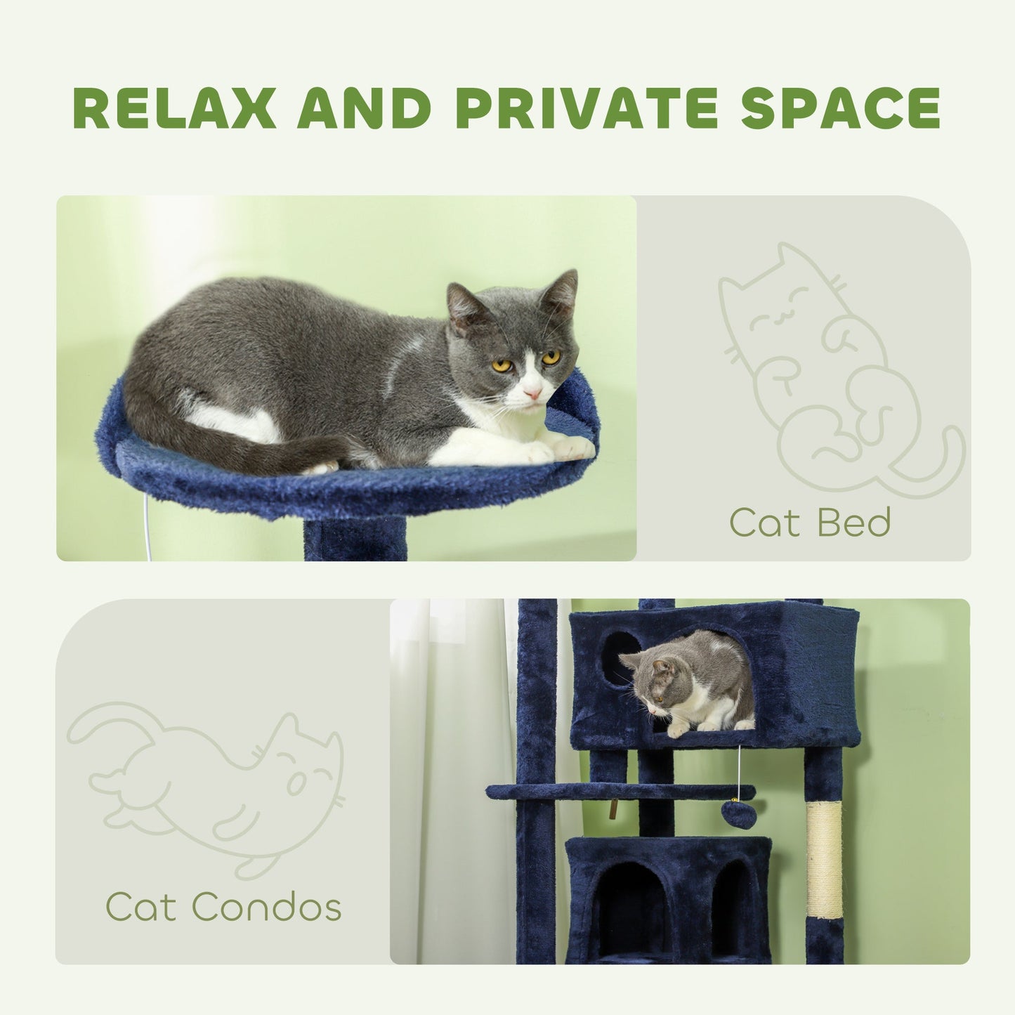 54" Cat Tree, Cat Tower for Indoor Cats with Scratching Posts, Cat Condos, Bed, Platforms, Ramp, Toy Ball, Cat Activity Center, Dark Blue