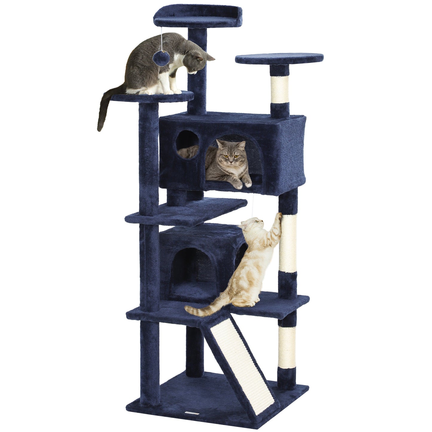 54" Cat Tree, Cat Tower for Indoor Cats with Scratching Posts, Cat Condos, Bed, Platforms, Ramp, Toy Ball, Cat Activity Center, Dark Blue