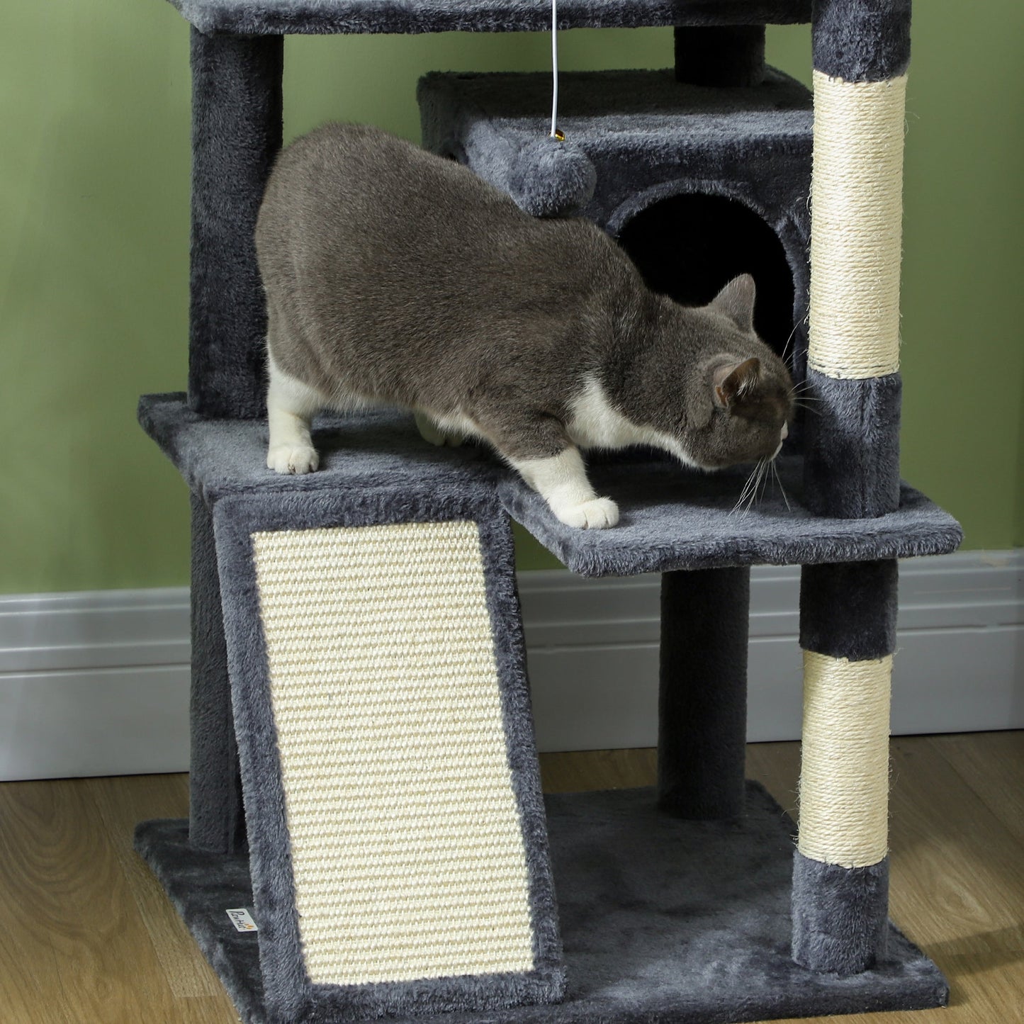 54" Cat Tree, Cat Tower for Indoor Cats with Scratching Posts, Cat Condos, Bed, Platforms, Ramp, Toy Ball, Cat Activity Center, Dark Grey
