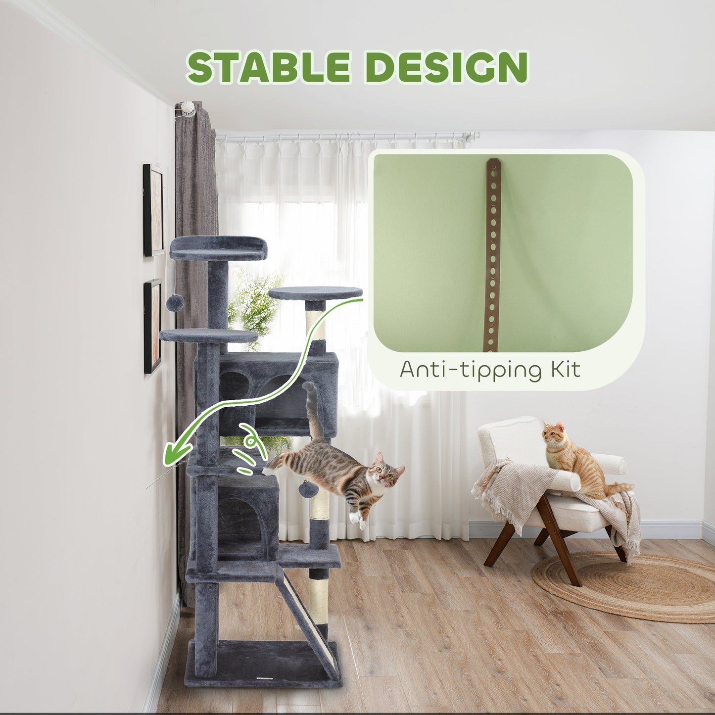 54" Cat Tree, Cat Tower for Indoor Cats with Scratching Posts, Cat Condos, Bed, Platforms, Ramp, Toy Ball, Cat Activity Center, Dark Grey