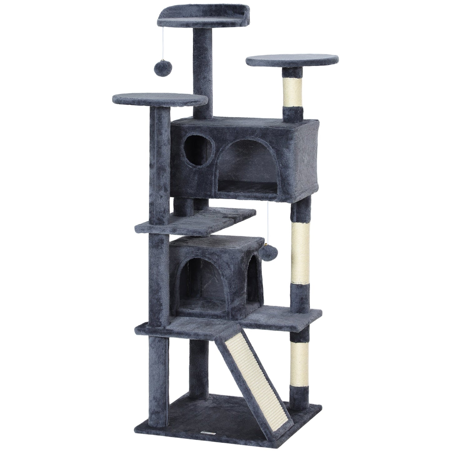 54" Cat Tree, Cat Tower for Indoor Cats with Scratching Posts, Cat Condos, Bed, Platforms, Ramp, Toy Ball, Cat Activity Center, Dark Grey
