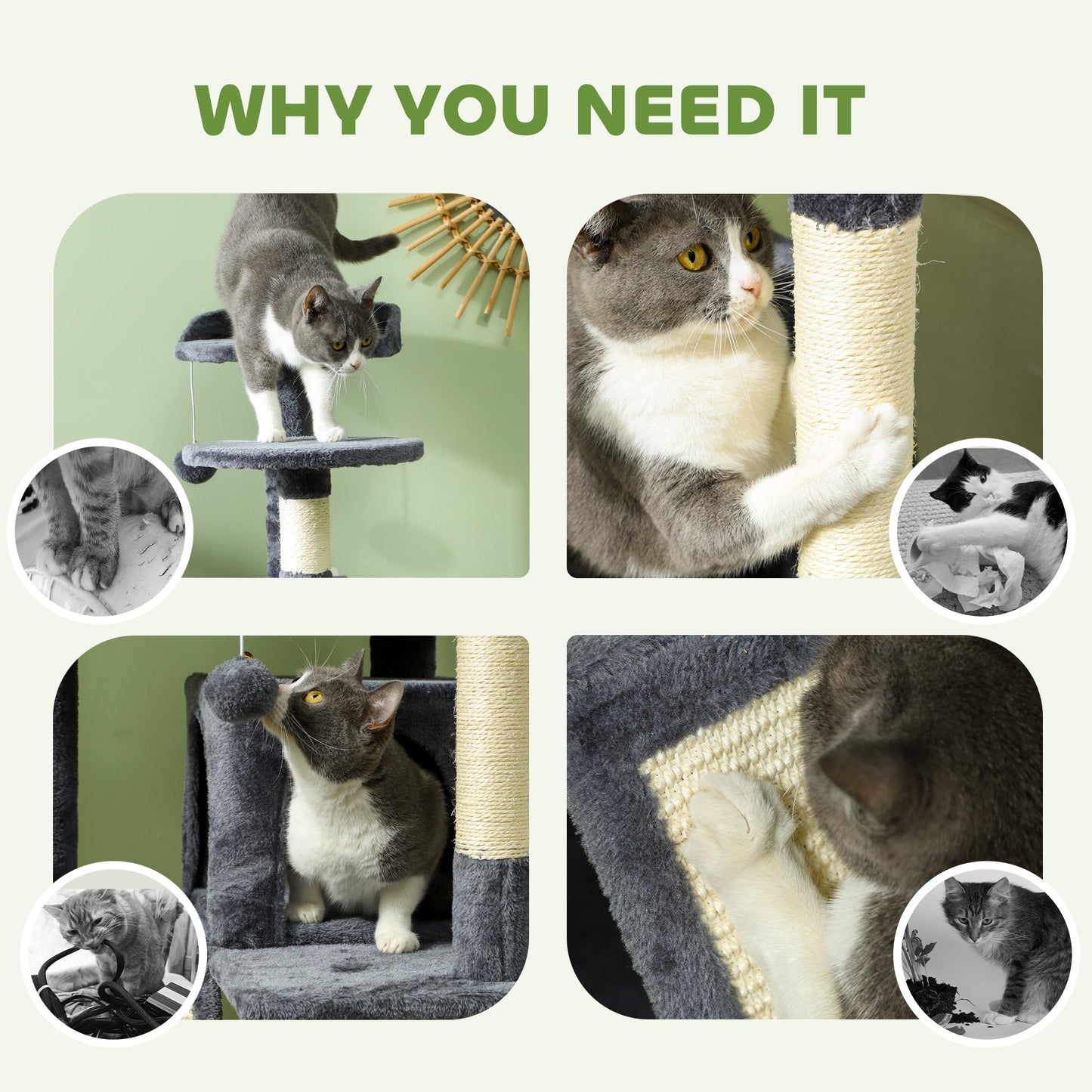 54" Cat Tree, Cat Tower for Indoor Cats with Scratching Posts, Cat Condos, Bed, Platforms, Ramp, Toy Ball, Cat Activity Center, Dark Grey