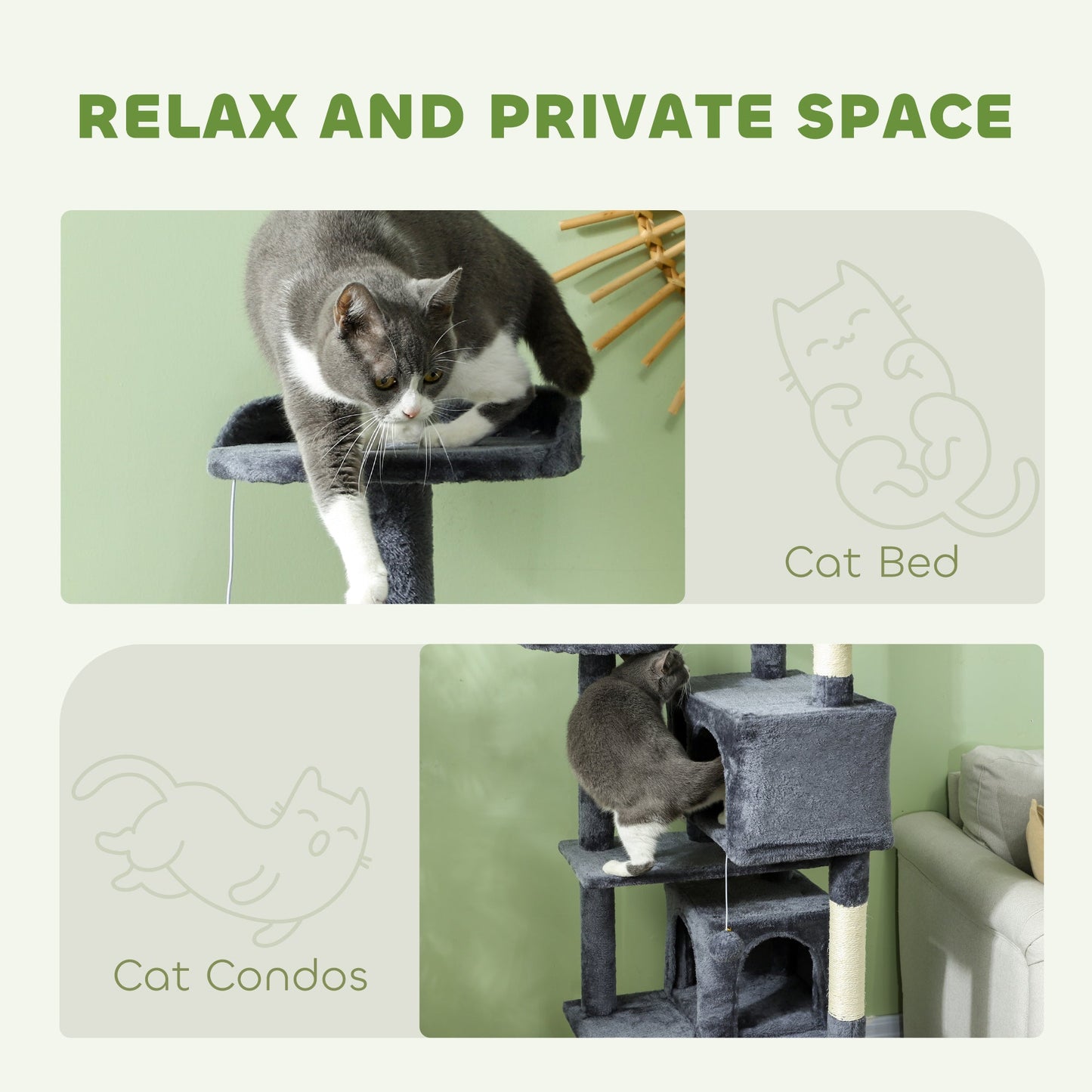 54" Cat Tree, Cat Tower for Indoor Cats with Scratching Posts, Cat Condos, Bed, Platforms, Ramp, Toy Ball, Cat Activity Center, Dark Grey
