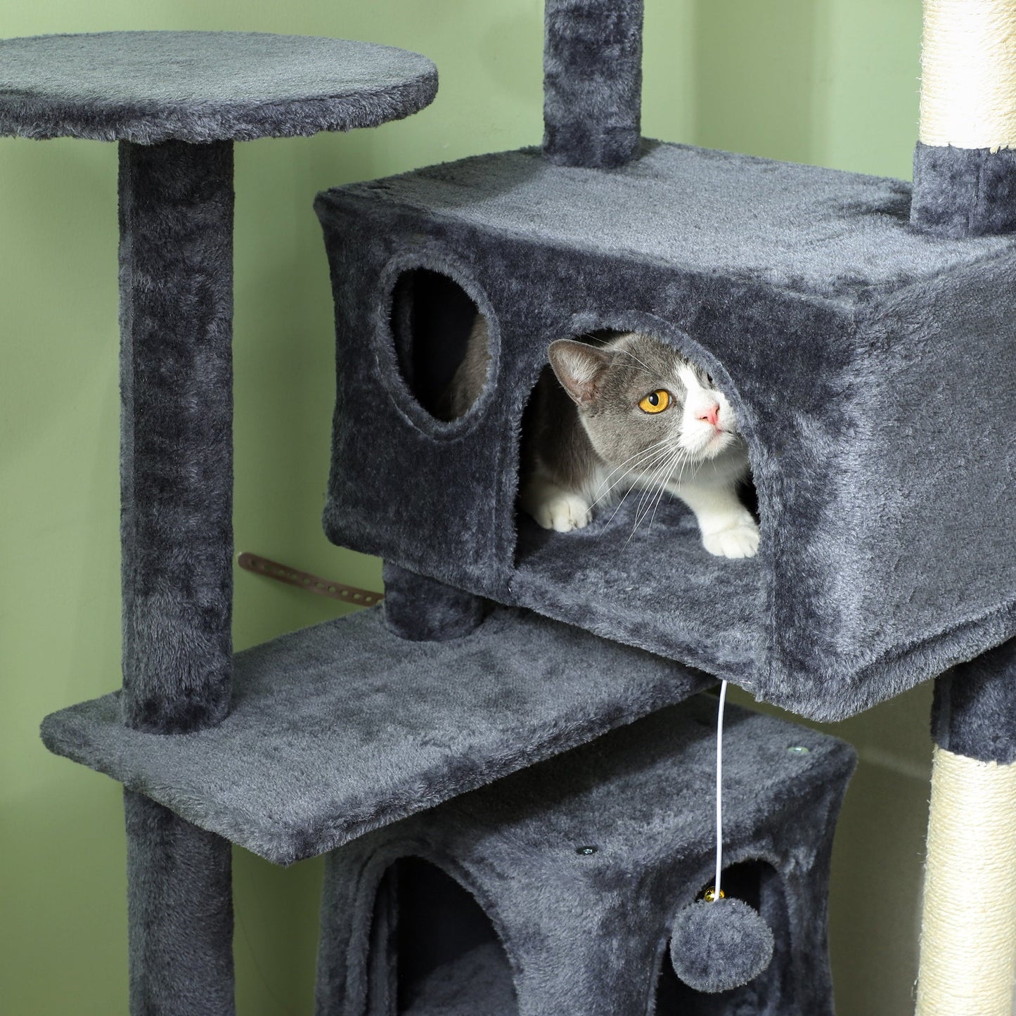 54" Cat Tree, Cat Tower for Indoor Cats with Scratching Posts, Cat Condos, Bed, Platforms, Ramp, Toy Ball, Cat Activity Center, Dark Grey