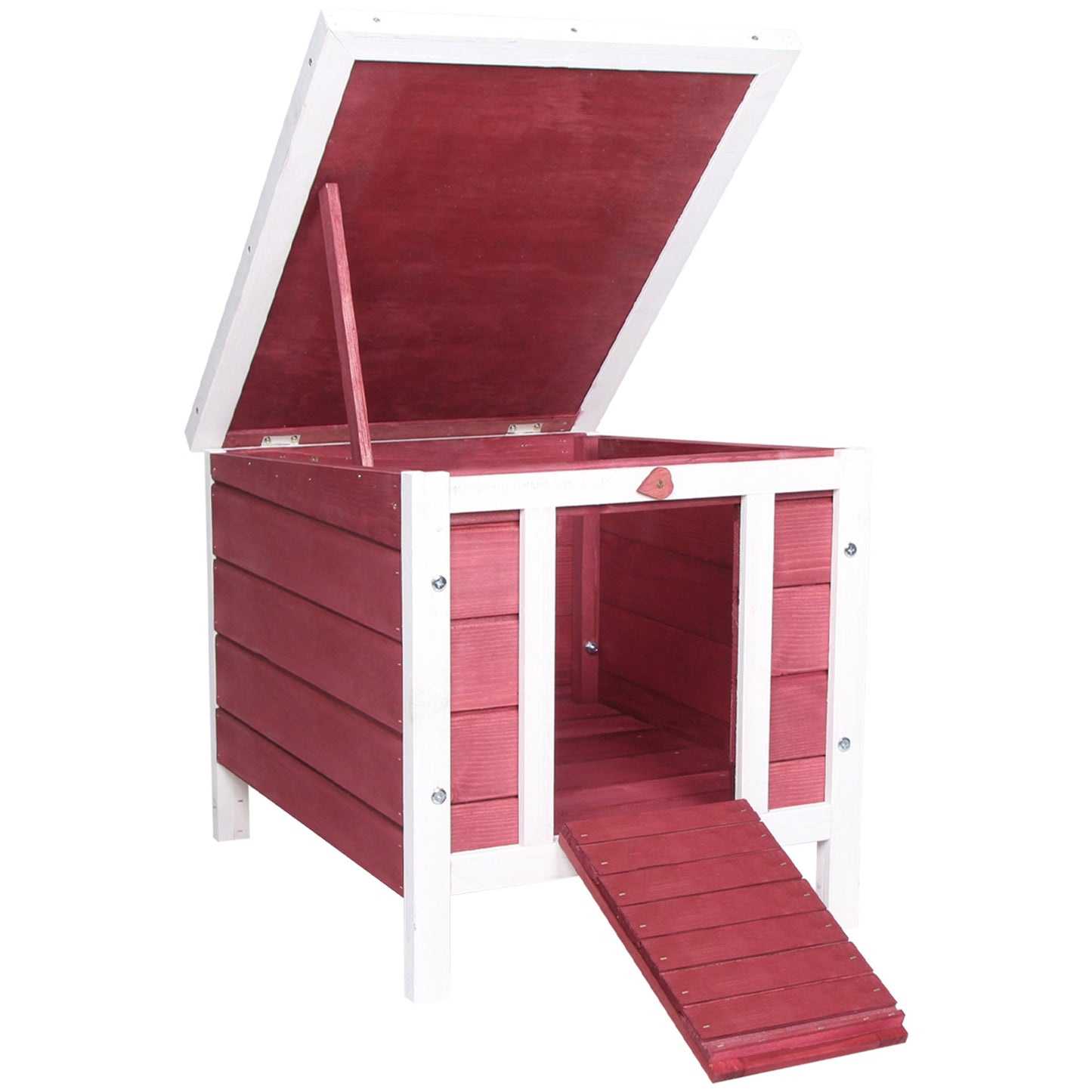 Wooden Rabbit Hutch Bunny Cage Outdoor Cat House Guinea Pig Cage Duck Shelter, Indoor Outdoor Use, 20"x16.5"x17", Red