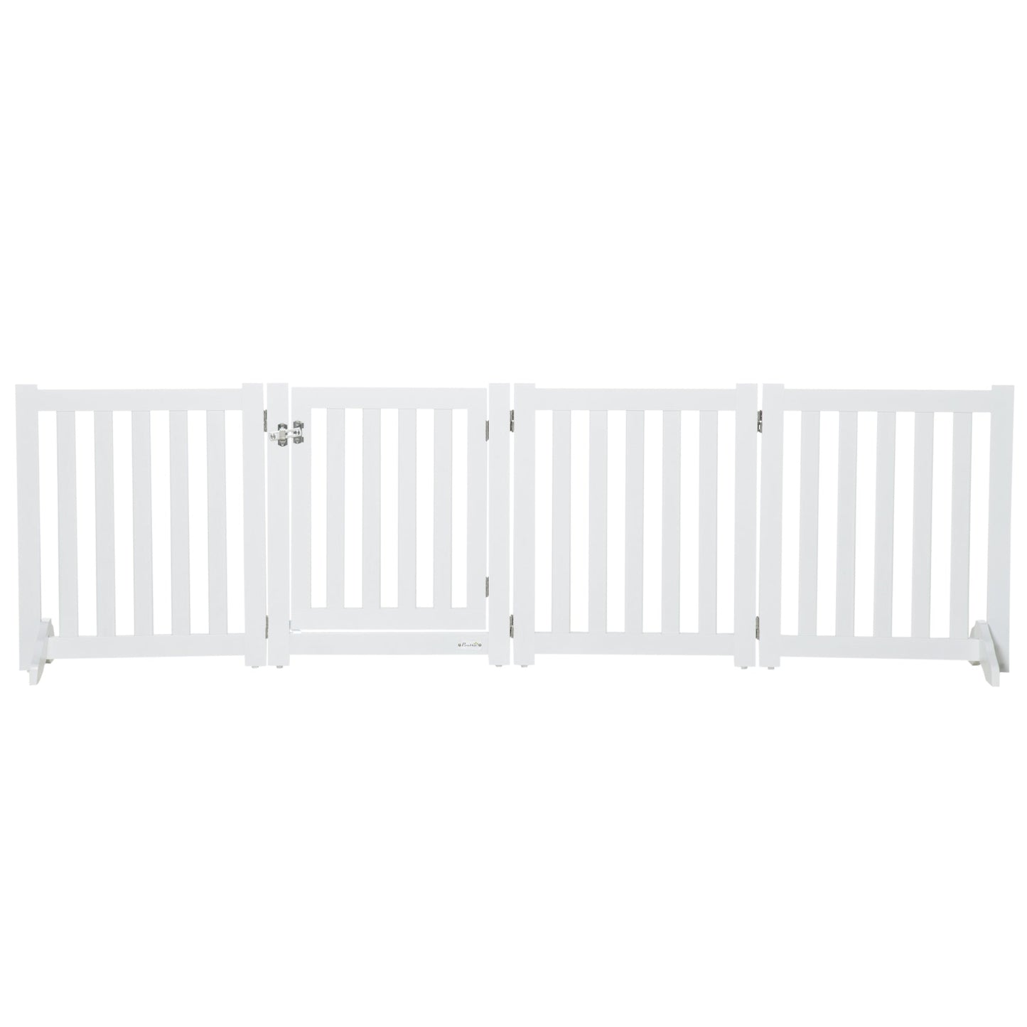 23.5"H Foldable Dog Gate with Door, 4 Panels Freestanding Pet Gate Barriers Indoor with Support Feet, Puppy Fence for Small Dogs, White
