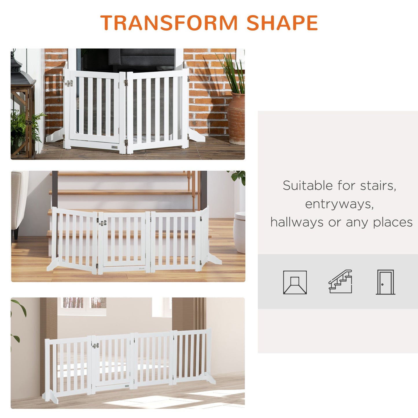 23.5"H Foldable Dog Gate with Door, 4 Panels Freestanding Pet Gate Barriers Indoor with Support Feet, Puppy Fence for Small Dogs, White