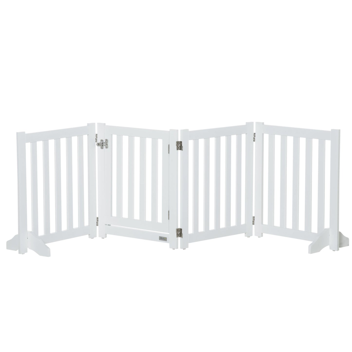 23.5"H Foldable Dog Gate with Door, 4 Panels Freestanding Pet Gate Barriers Indoor with Support Feet, Puppy Fence for Small Dogs, White