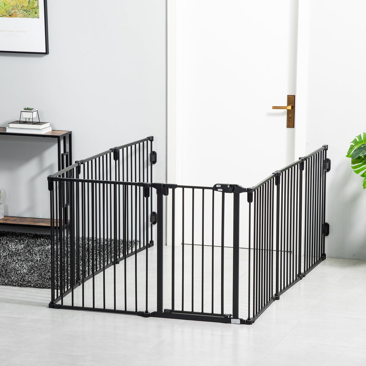 Dog Playpen DIY Adjustable, Puppy Play Pen Dog Fences Indoor with Automatically Close Lock, Pet Door for Doorway Stair, Fireplace Christmas Tree Barrier, 8-Panel, 30''H