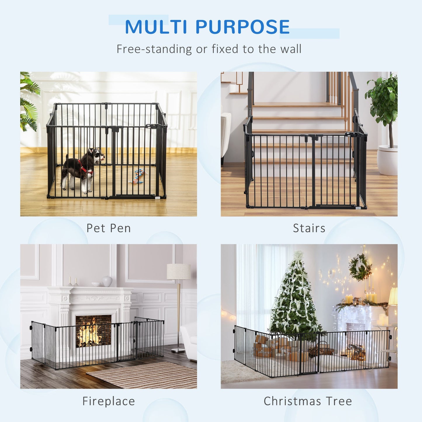 Dog Playpen DIY Adjustable, Puppy Play Pen Dog Fences Indoor with Automatically Close Lock, Pet Door for Doorway Stair, Fireplace Christmas Tree Barrier, 8-Panel, 30''H