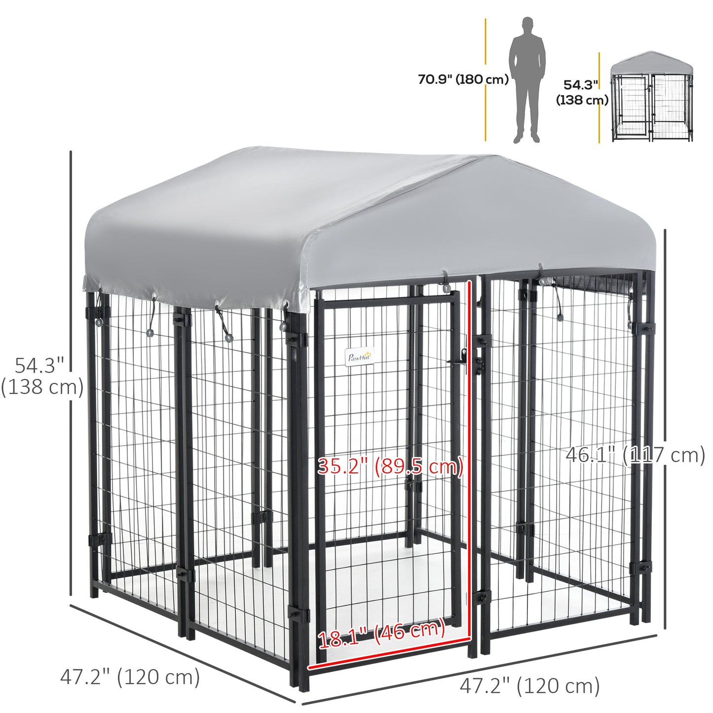 4' x 4' x 4.5' Large Outdoor Dog Kennel Run Steel Fence with UV-Resistant Oxford Cloth Roof & Secure Lock