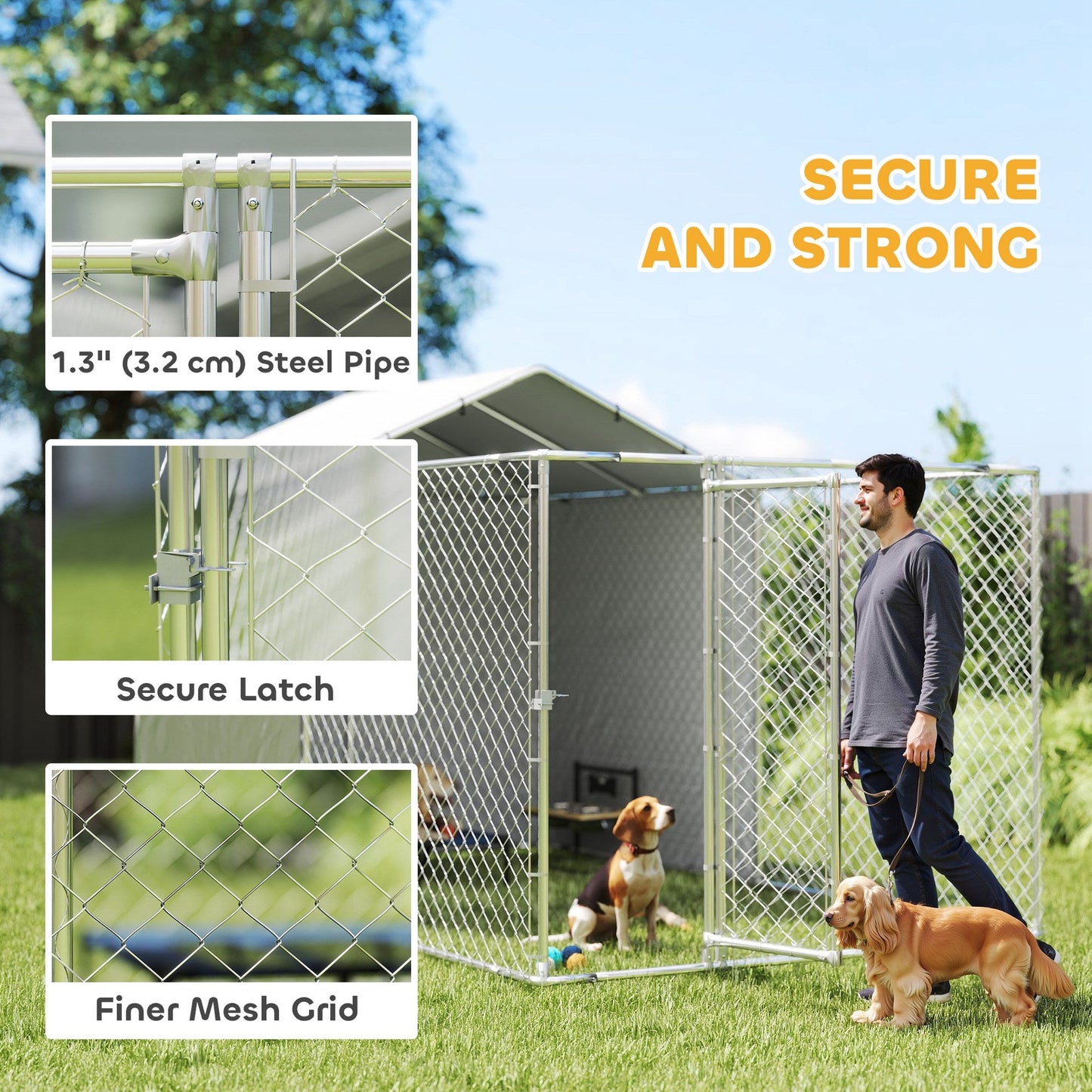 Outdoor Dog Kennel with Waterproof & UV-Resistant Cover, Dog Run with Secure Lock for Small Medium Large Dogs, 13.1' x 7.5' x 7.5'