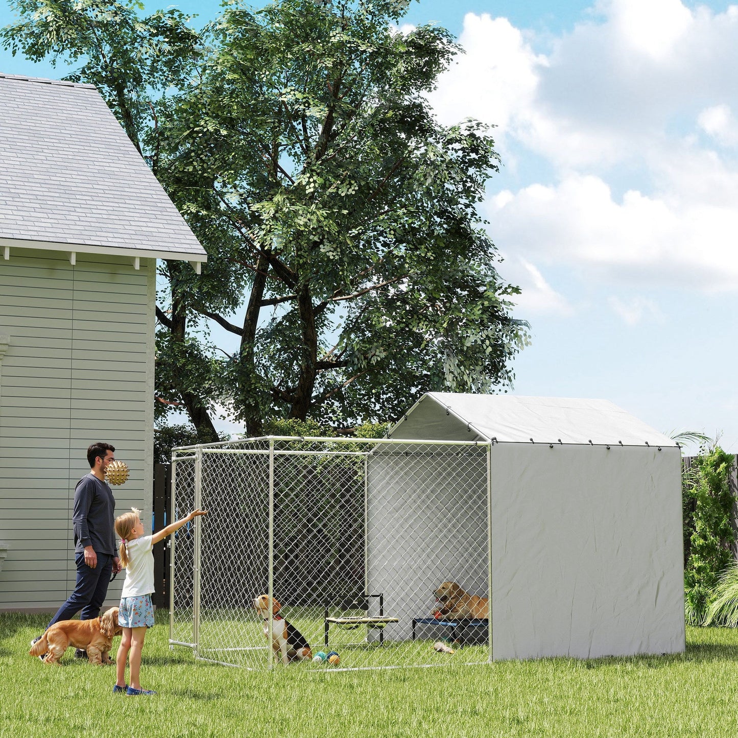 Outdoor Dog Kennel with Waterproof & UV-Resistant Cover, Dog Run with Secure Lock for Small Medium Large Dogs, 13.1' x 7.5' x 7.5'