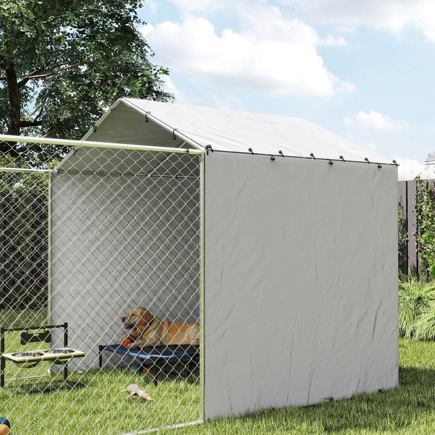 Outdoor Dog Kennel with Waterproof & UV-Resistant Cover, Dog Run with Secure Lock for Small Medium Large Dogs, 13.1' x 7.5' x 7.5'