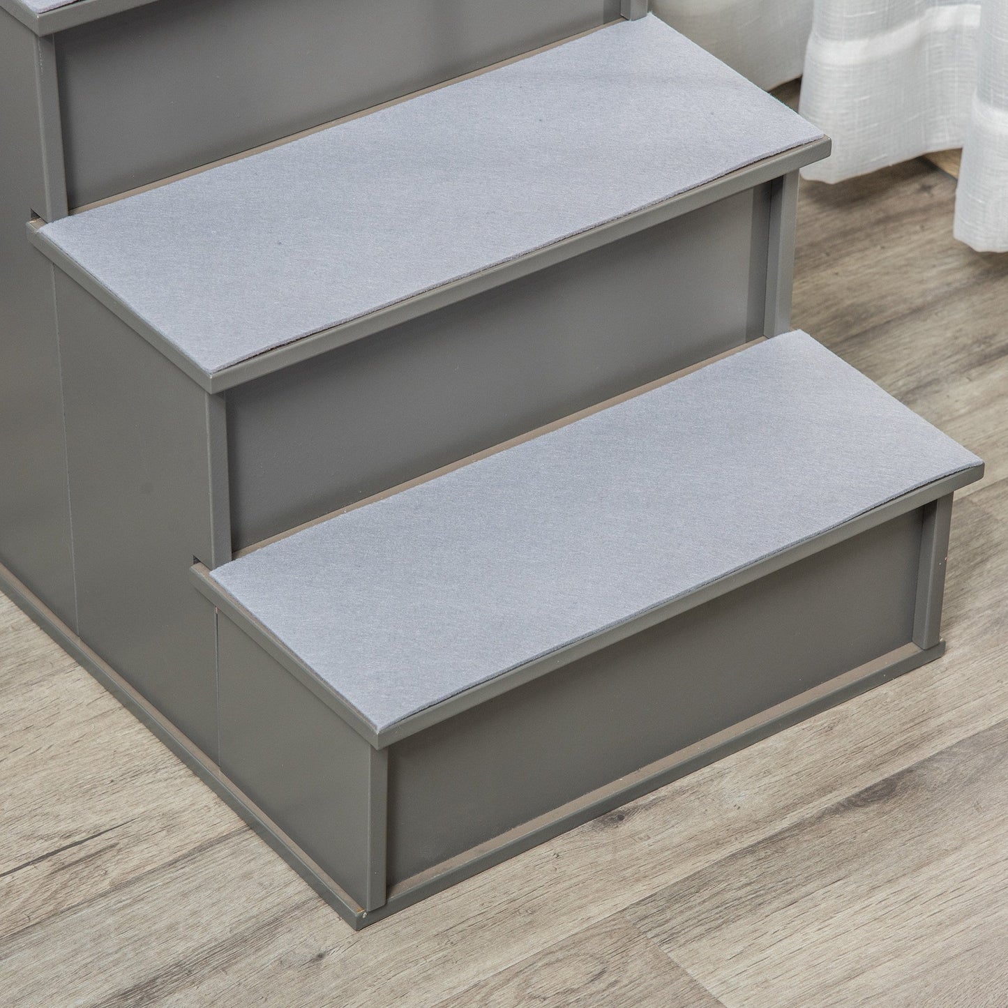 Pet Stairs Dog Steps for High Bed, 4 Levels Dog Stairs for Car, Wooden Cat Ladder with Non-Slip Carpet, 15.7" L x 23.2" W x 21.3" H, Grey