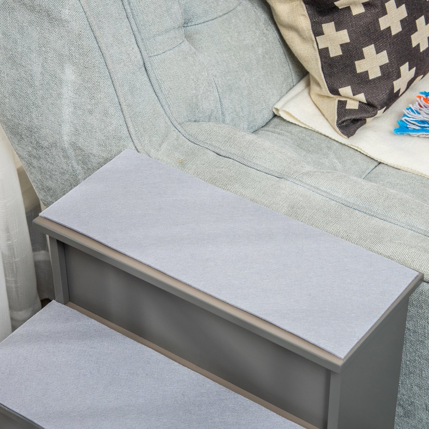 Pet Stairs Dog Steps for High Bed, 4 Levels Dog Stairs for Car, Wooden Cat Ladder with Non-Slip Carpet, 15.7" L x 23.2" W x 21.3" H, Grey