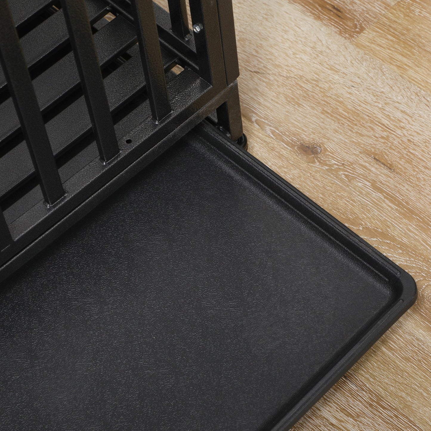 Heavy Duty Steel Dog Crate Kennel Pet Cage with Wheels for Portability and a Door for Convenient Access Anti-Pinching Floor, 43.7" L x 28.7" W x 34.6"H, Black