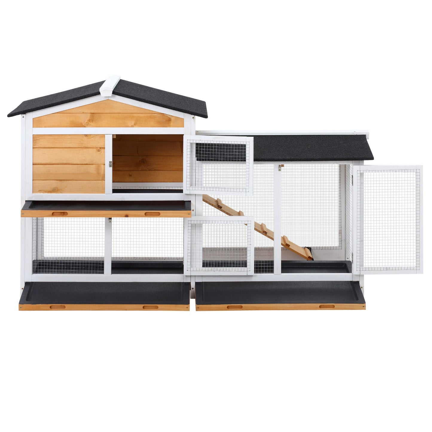 2-tier Wood Rabbit Hutch Backyard Bunny Cage Small Animal House w/ Ramp and Outdoor Run, Yellow