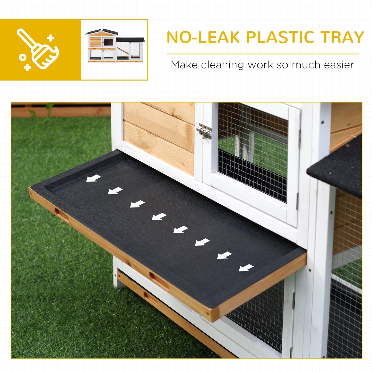 2-tier Wood Rabbit Hutch Backyard Bunny Cage Small Animal House w/ Ramp and Outdoor Run, Yellow