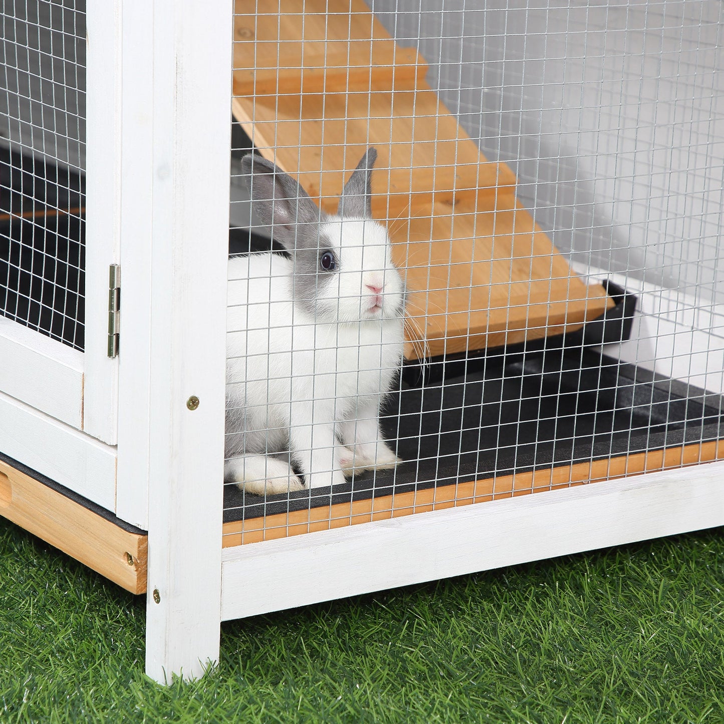 2-tier Wood Rabbit Hutch Backyard Bunny Cage Small Animal House w/ Ramp and Outdoor Run, Yellow