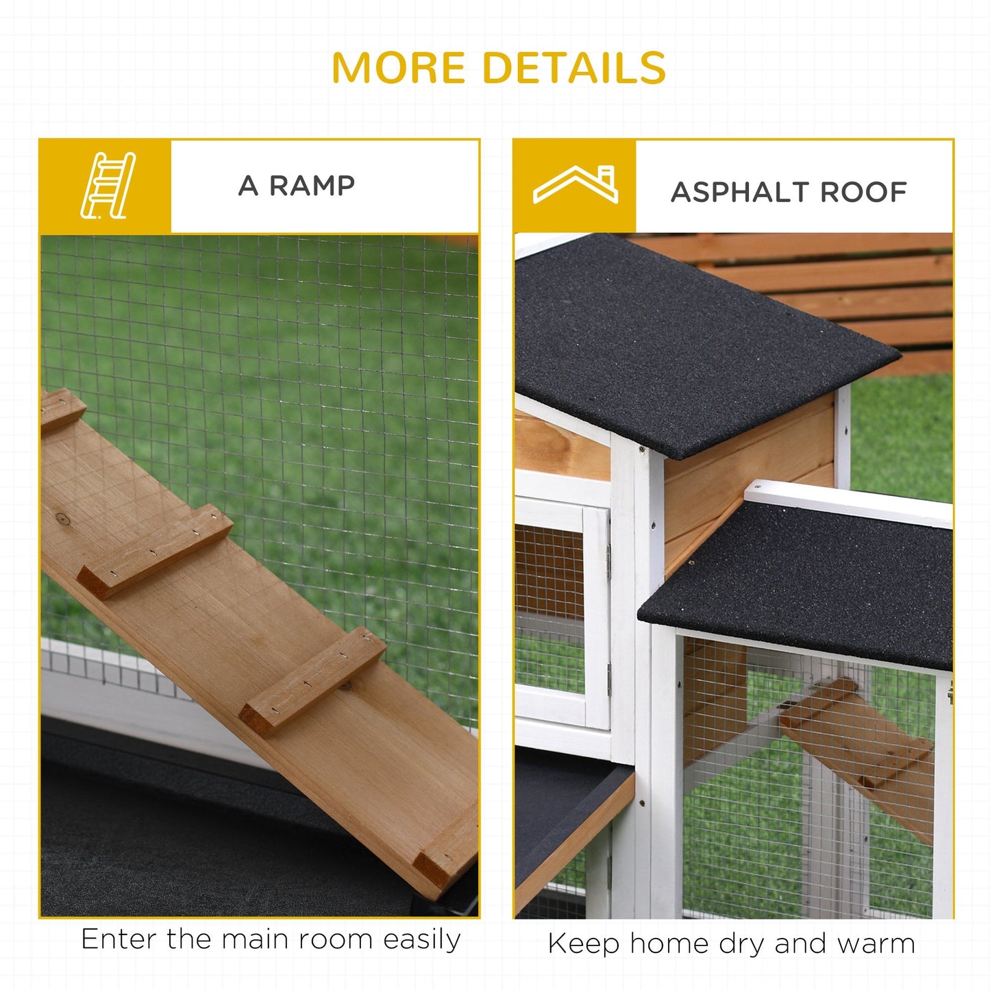 2-tier Wood Rabbit Hutch Backyard Bunny Cage Small Animal House w/ Ramp and Outdoor Run, Yellow