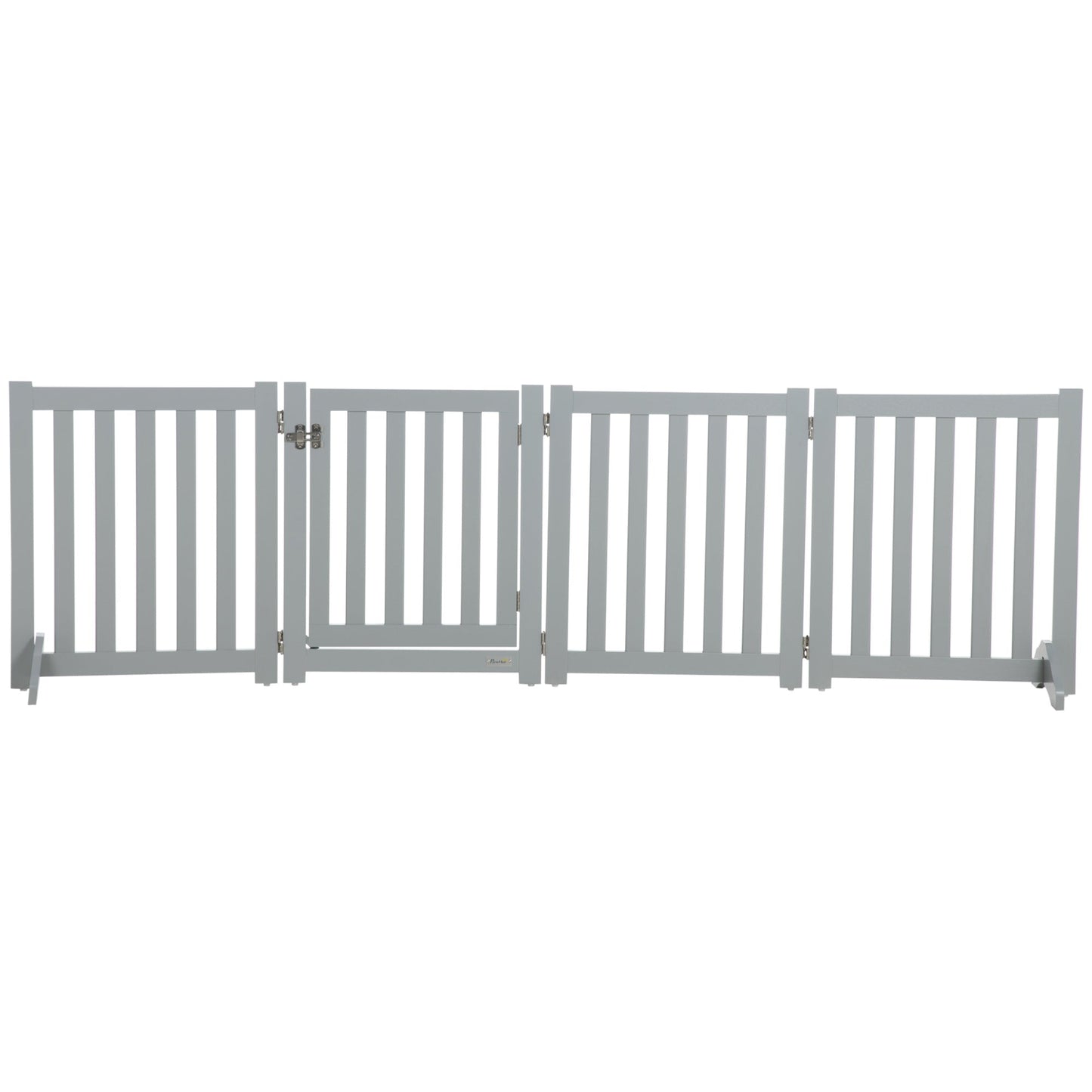 23.5"H Foldable Dog Gate with Door, 4 Panels Freestanding Pet Gate Barriers Indoor with Support Feet, Puppy Fence for Small Dogs, Grey