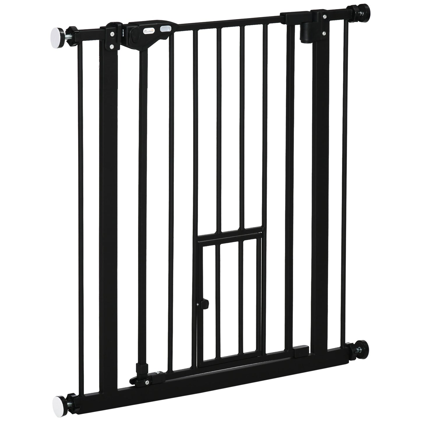 30"H Dog Gate with Cat Door, Pet Gate with Small Door, Easy Open Indoor Dog Gates for Doorways, House, Stair, 29"-32" Long, Black