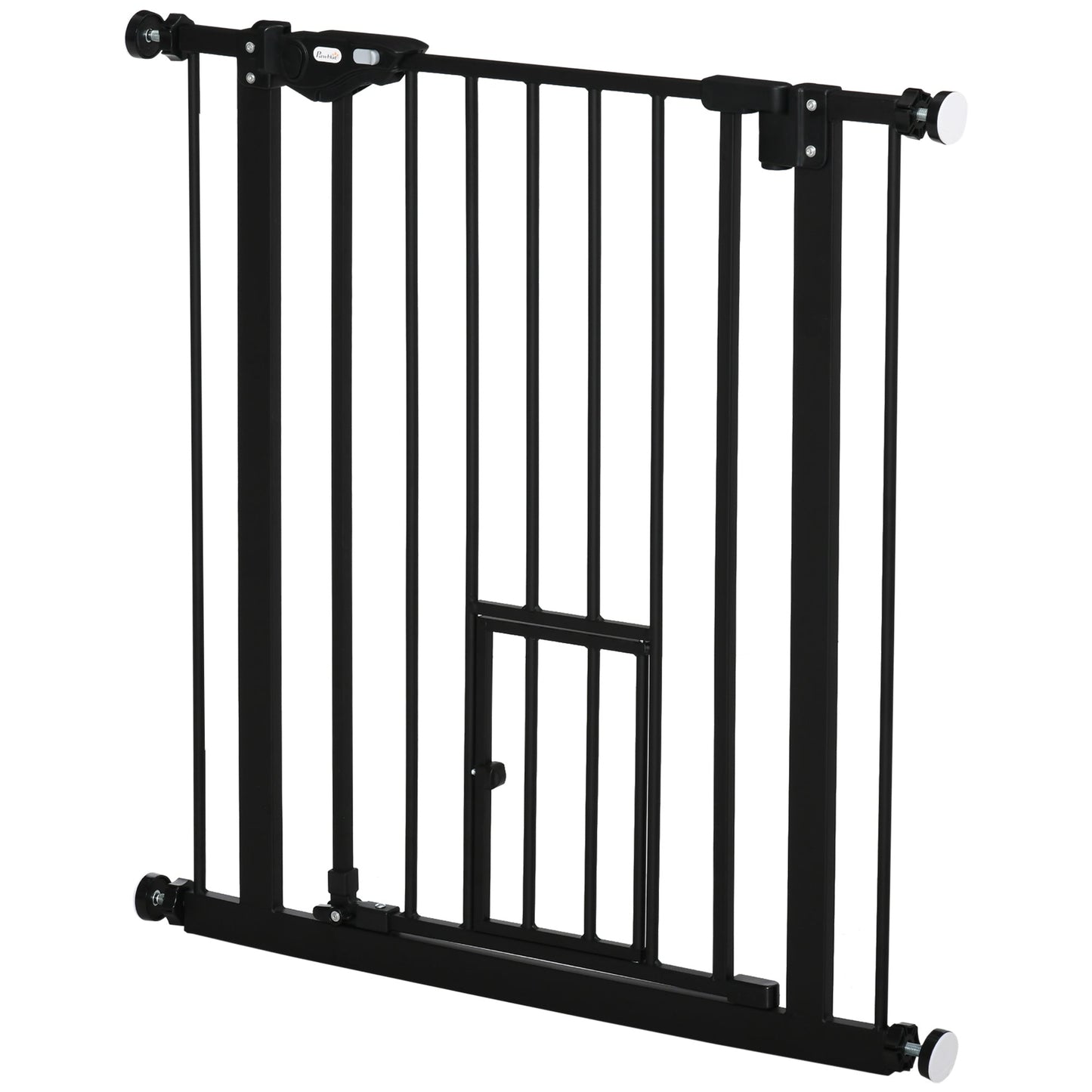30"H Dog Gate with Cat Door, Pet Gate with Small Door, Easy Open Indoor Dog Gates for Doorways, House, Stair, 29"-32" Long, Black