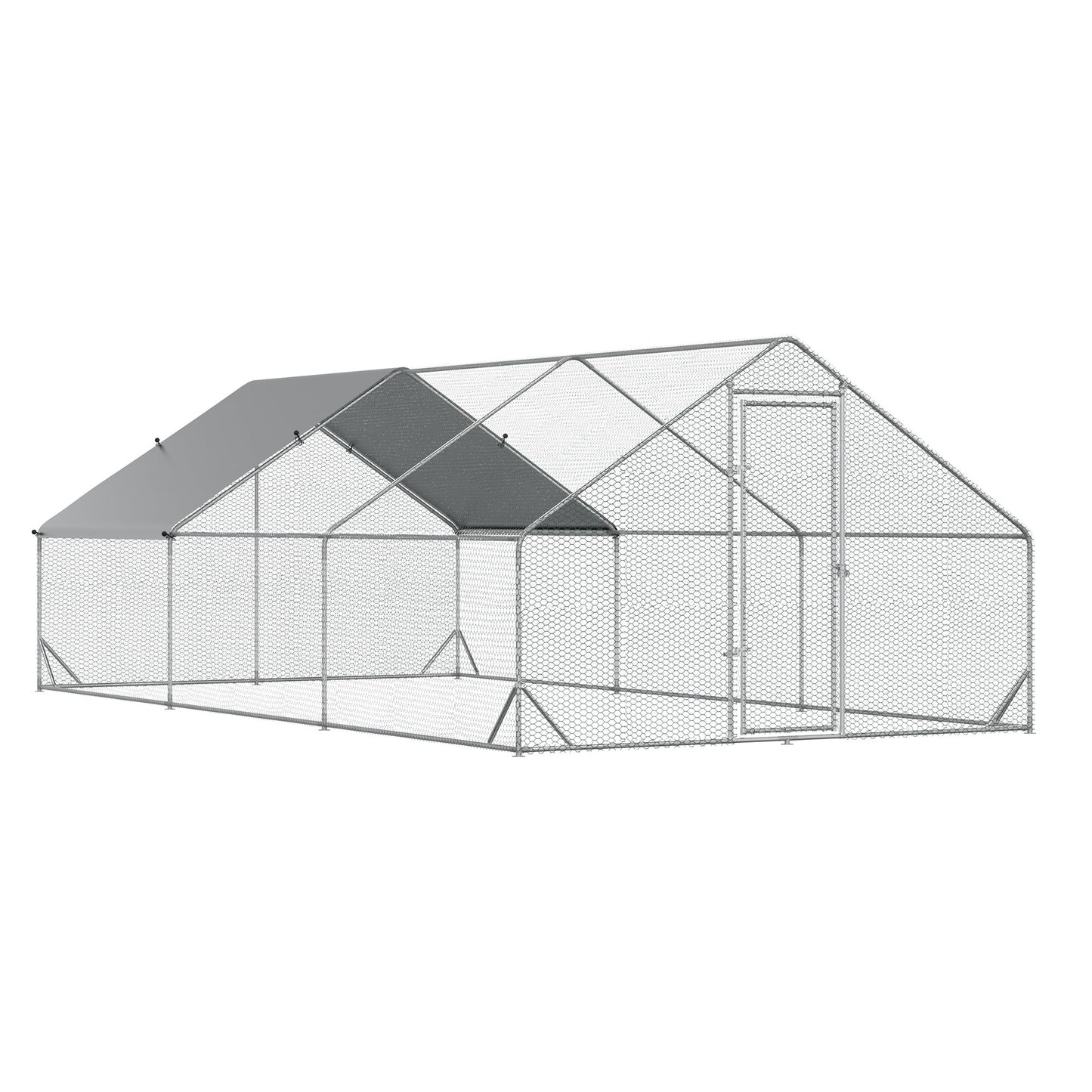 Metal Chicken Coop, Walk-in Large Chicken Run, Poultry Cage for Backyard Hen, Duck, Rabbit with Water- and UV-Protection Cover, for 12-18 Chickens, 9.8' x 19.7' x 6.6'