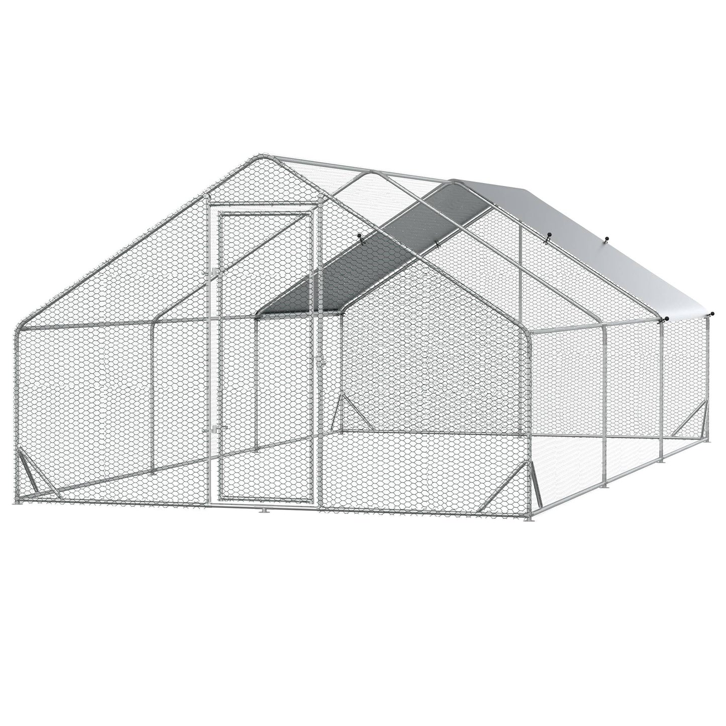Metal Chicken Coop, Walk-in Large Chicken Run, Poultry Cage for Backyard Hen, Duck, Rabbit with Water- and UV-Protection Cover, for 12-18 Chickens, 9.8' x 19.7' x 6.6'