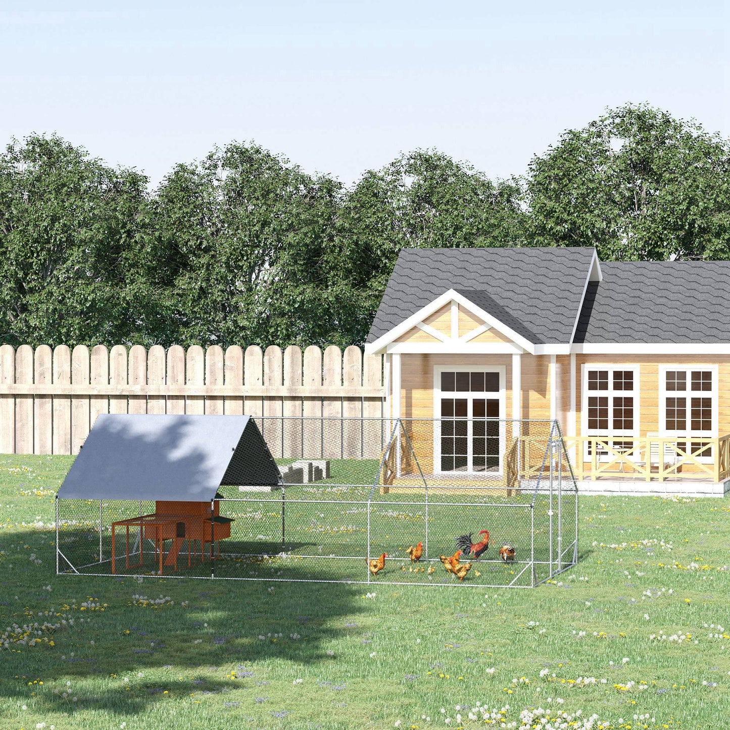 Metal Chicken Coop, Walk-in Large Chicken Run, Poultry Cage for Backyard Hen, Duck, Rabbit with Water- and UV-Protection Cover, for 12-18 Chickens, 9.8' x 19.7' x 6.6'