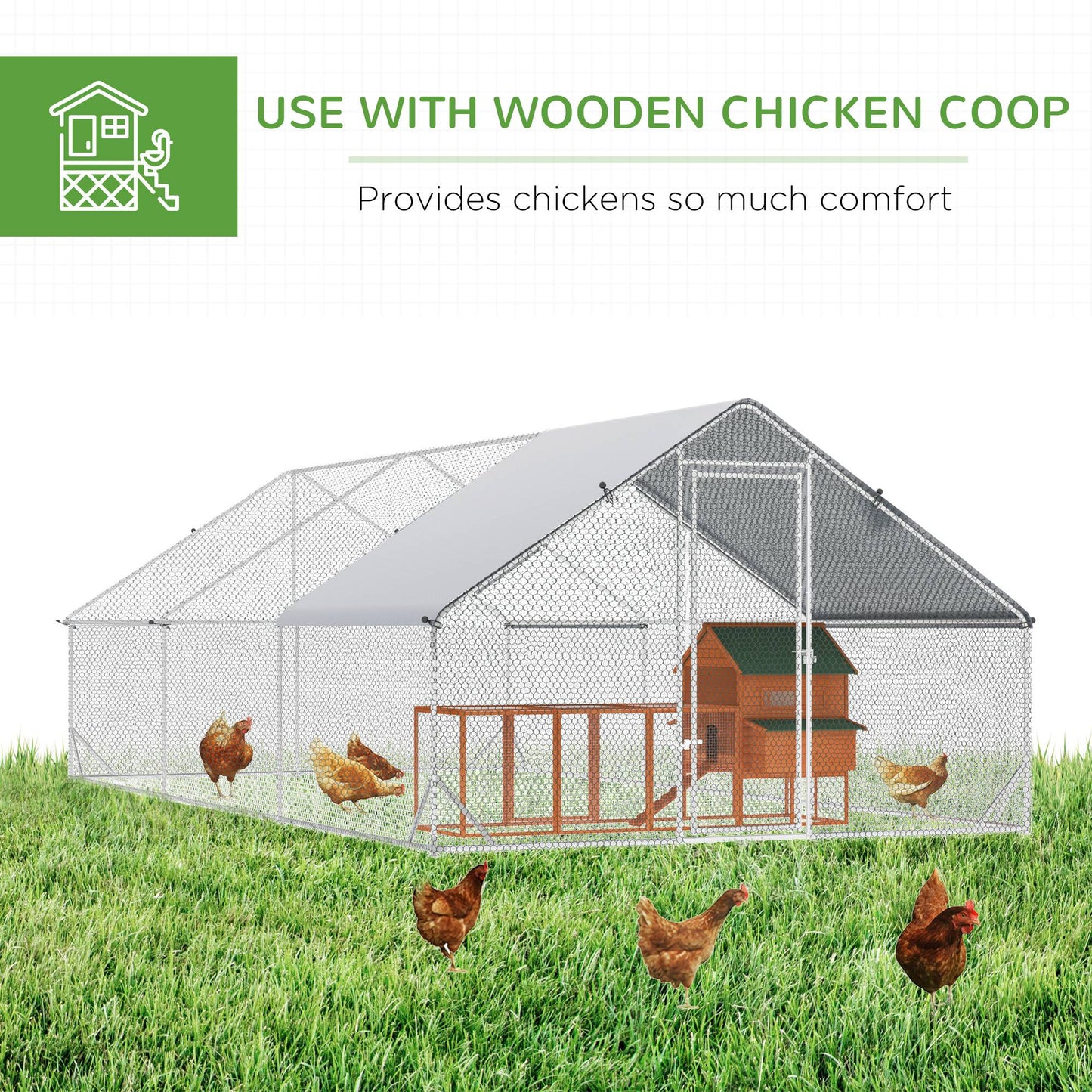 Metal Chicken Coop, Walk-in Large Chicken Run, Poultry Cage for Backyard Hen, Duck, Rabbit with Water- and UV-Protection Cover, for 12-18 Chickens, 9.8' x 19.7' x 6.6'