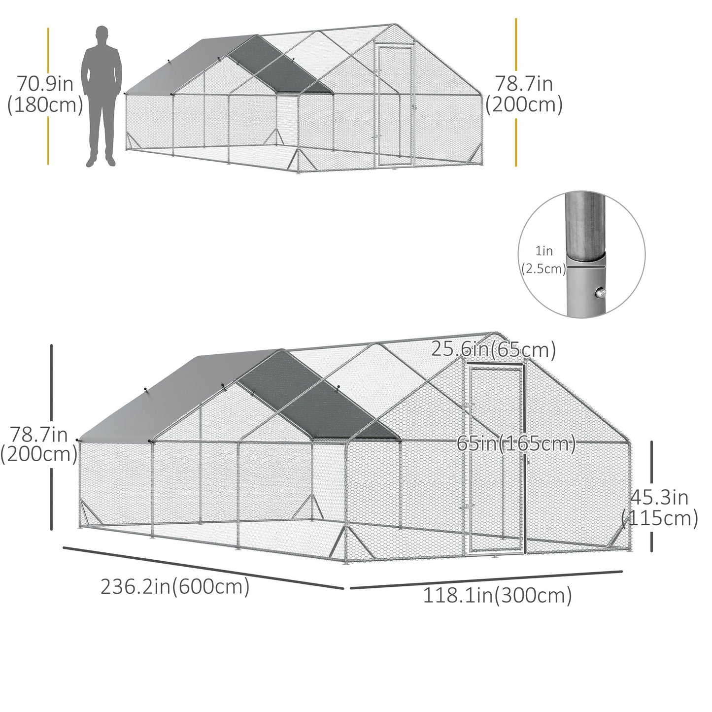 Metal Chicken Coop, Walk-in Large Chicken Run, Poultry Cage for Backyard Hen, Duck, Rabbit with Water- and UV-Protection Cover, for 12-18 Chickens, 9.8' x 19.7' x 6.6'