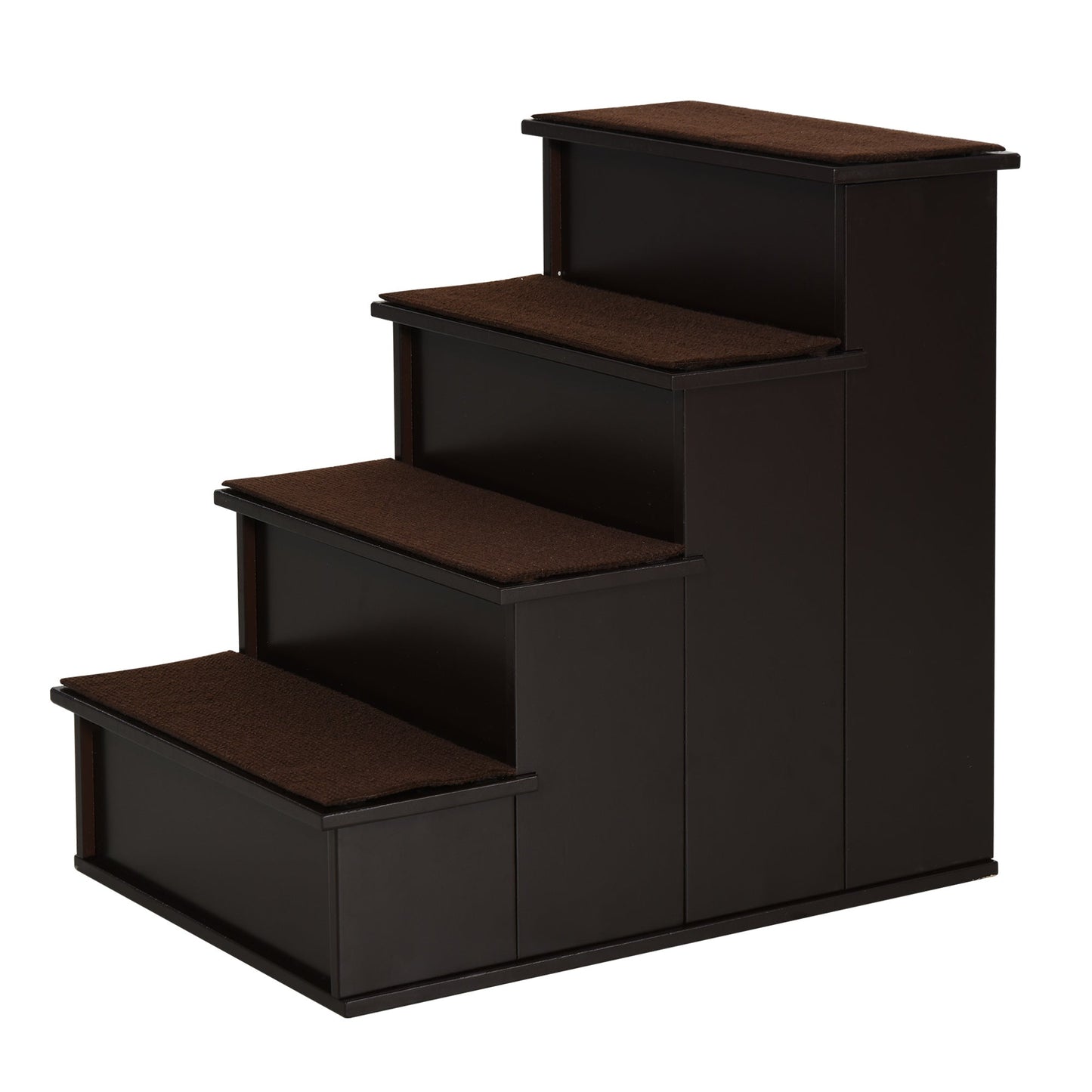 Pet Stairs Dog Steps for High Bed, 4 Levels Dog Stairs for Car, Wooden Cat Ladder with Non-Slip Carpet, 15.7" L x 23.2" W x 21.3" H, Dark Coffee