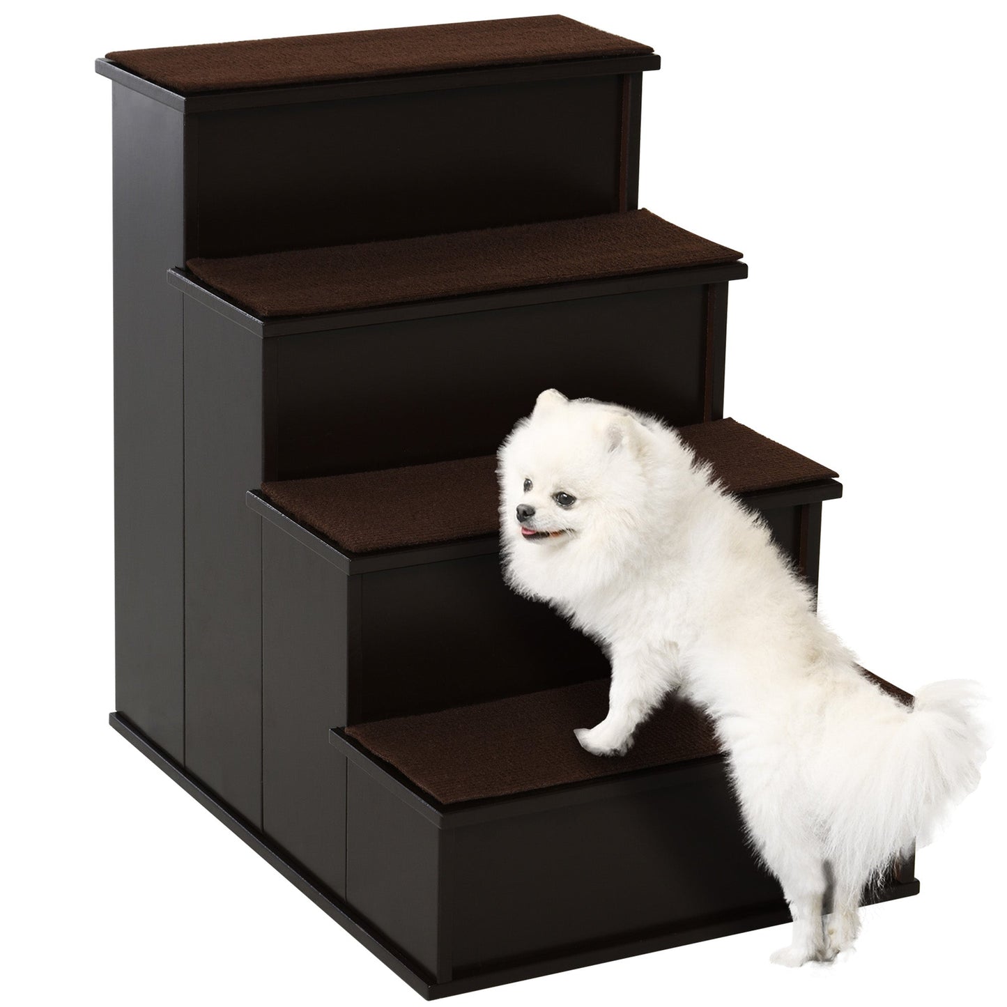 Pet Stairs Dog Steps for High Bed, 4 Levels Dog Stairs for Car, Wooden Cat Ladder with Non-Slip Carpet, 15.7" L x 23.2" W x 21.3" H, Dark Coffee