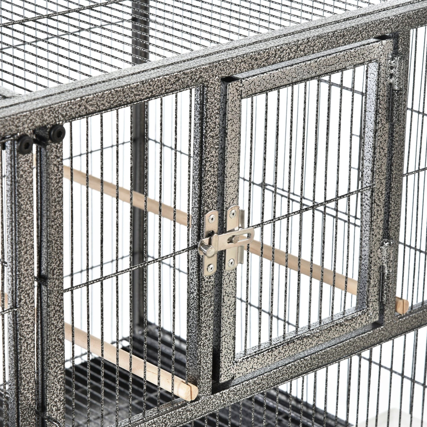 40"H Divided Breeder Bird Cage with Rolling Stand Removable Metal Tray, Storage Shelf, Wood Perch, and Food Container, Dark Grey