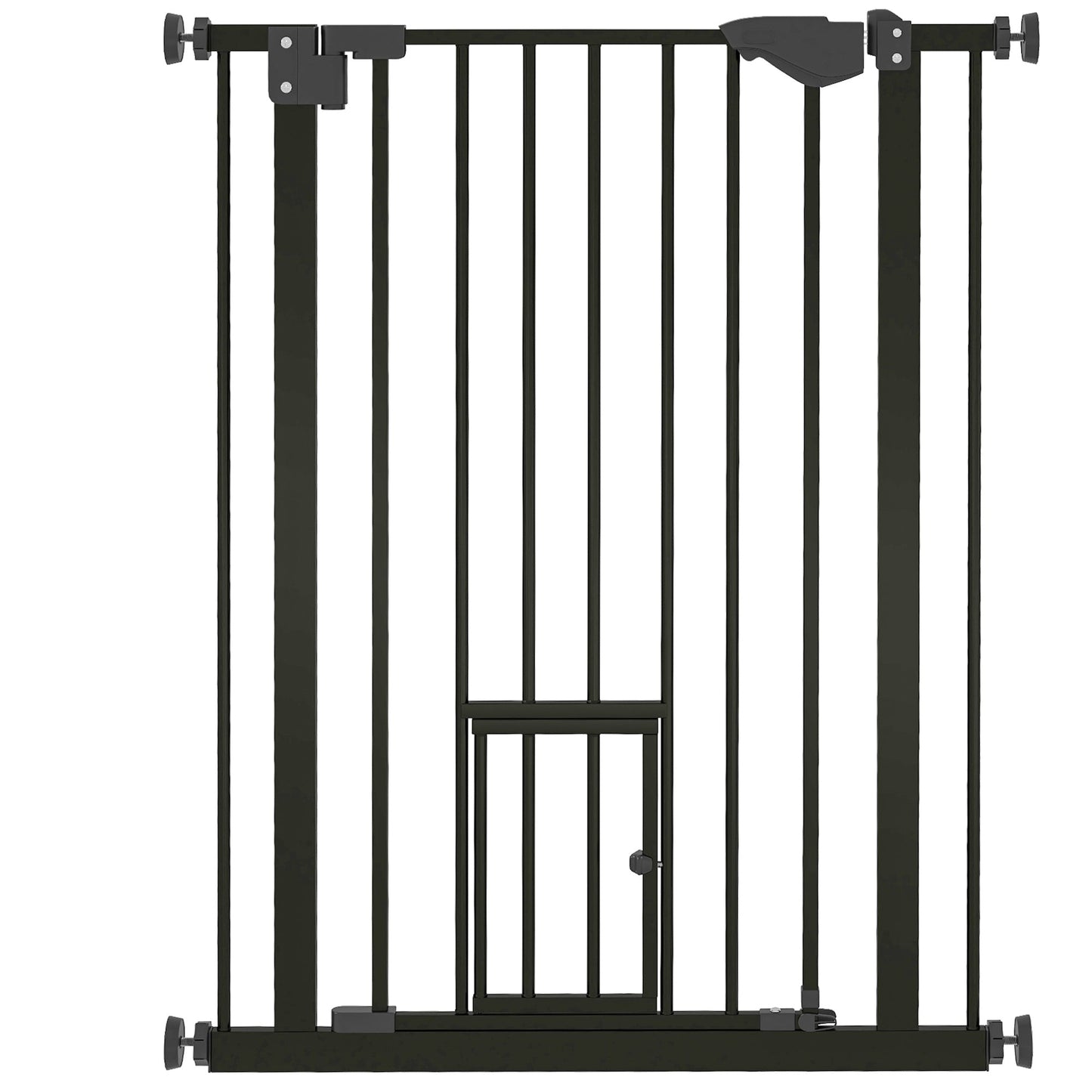 36"H Dog Gate with Cat Door, Pet Gate with Small Door, Easy Open Indoor Dog Gates for Doorways, House, Stair, 29"-31.5" Long, Black
