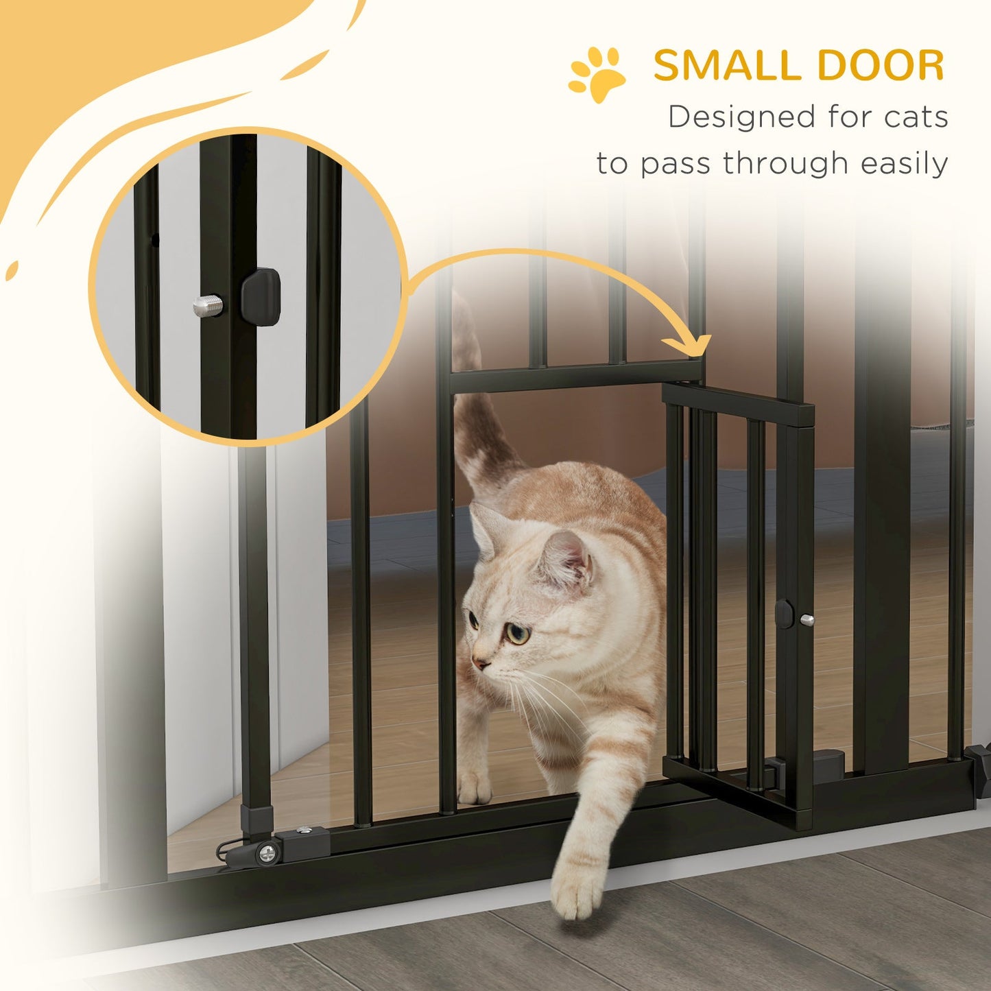 36"H Dog Gate with Cat Door, Pet Gate with Small Door, Easy Open Indoor Dog Gates for Doorways, House, Stair, 29"-31.5" Long, Black