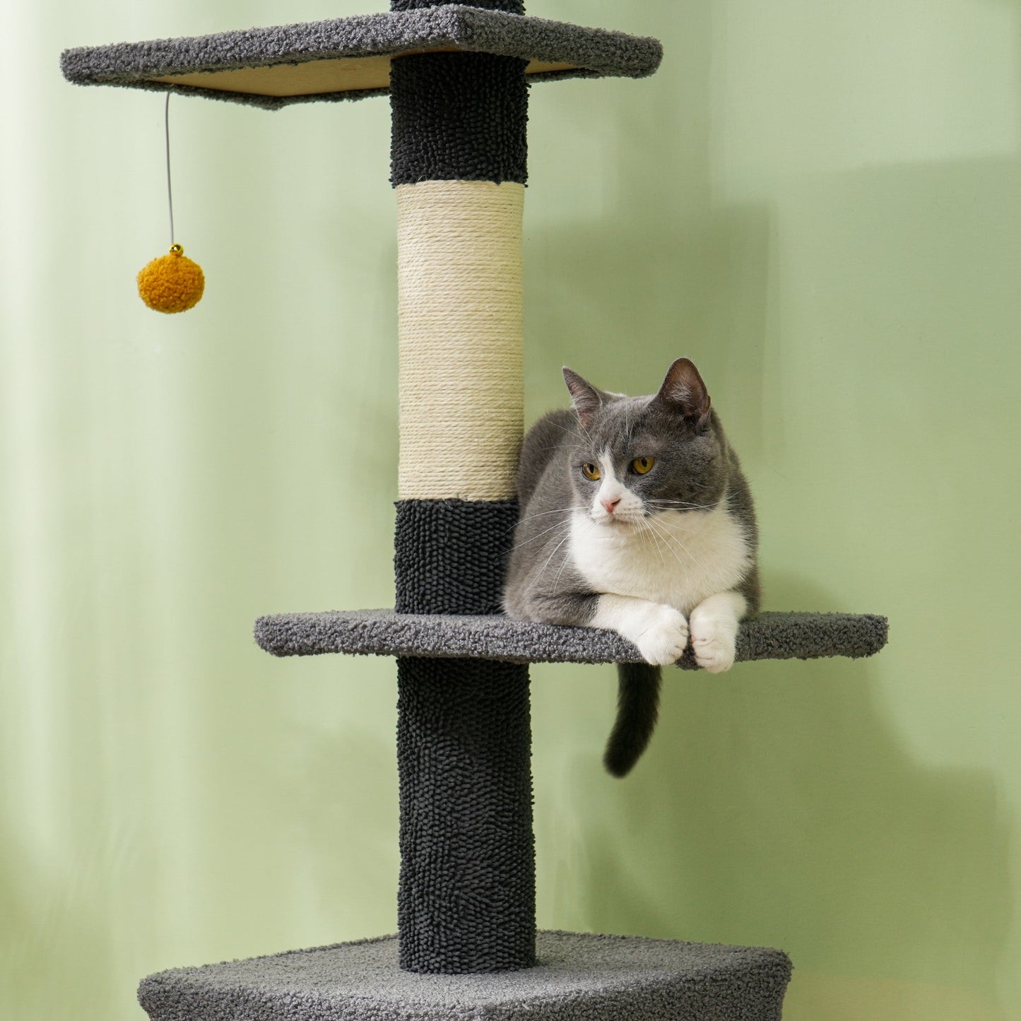 Floor to Ceiling Cat Tree, Cat Tower with 90.5"-108" Adjustable Height, 5 Tier Activity Centre with Scratching Posts, Hammock, Condo, Toy Ball for Indoor Cats, Dark Grey